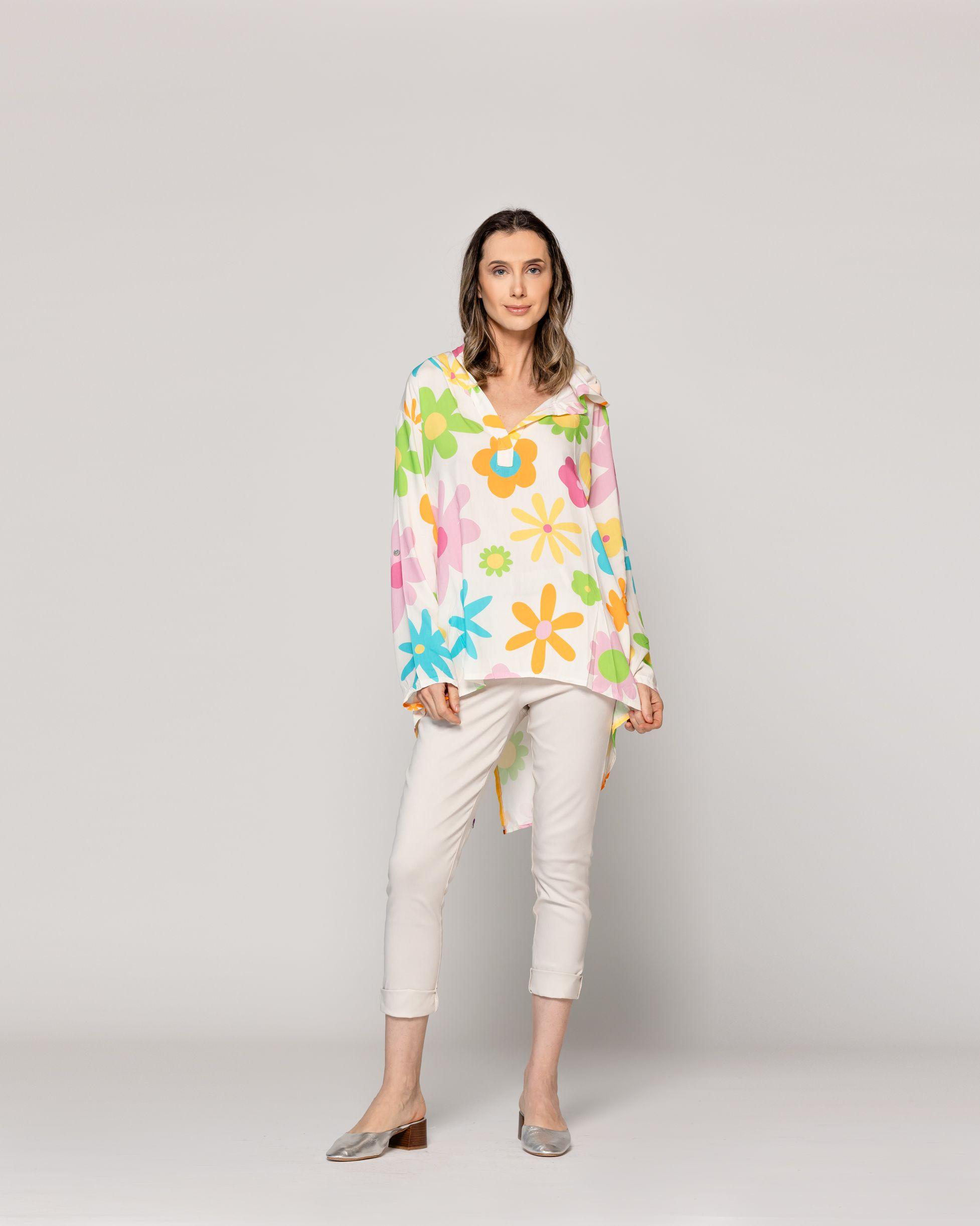 Blusa Mujer Basia Con Capucha Y Flores Blanca Lineatre-4