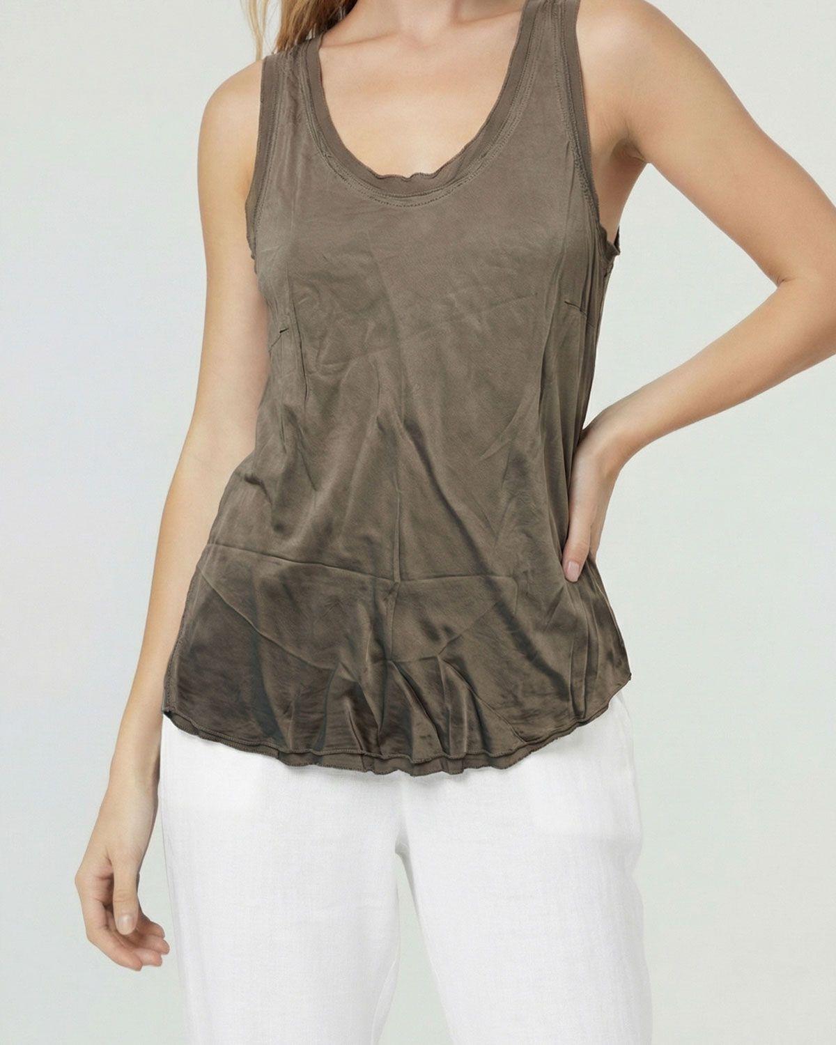 Top Mujer Nerina Regular Escote redondo Tirantes Fango Lineatre-3