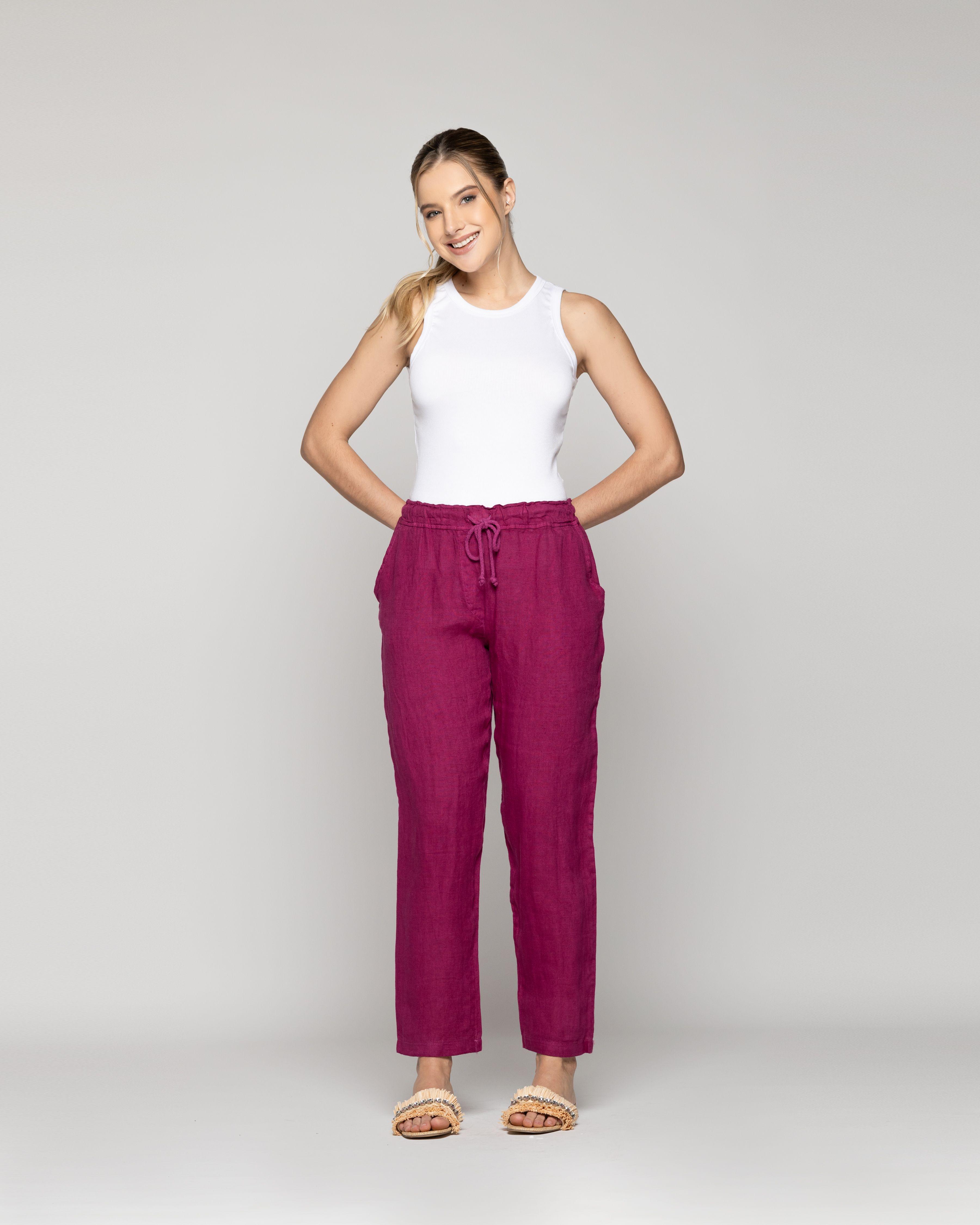 Pantalón Mujer Belén Lino Amarena Lineatre-0