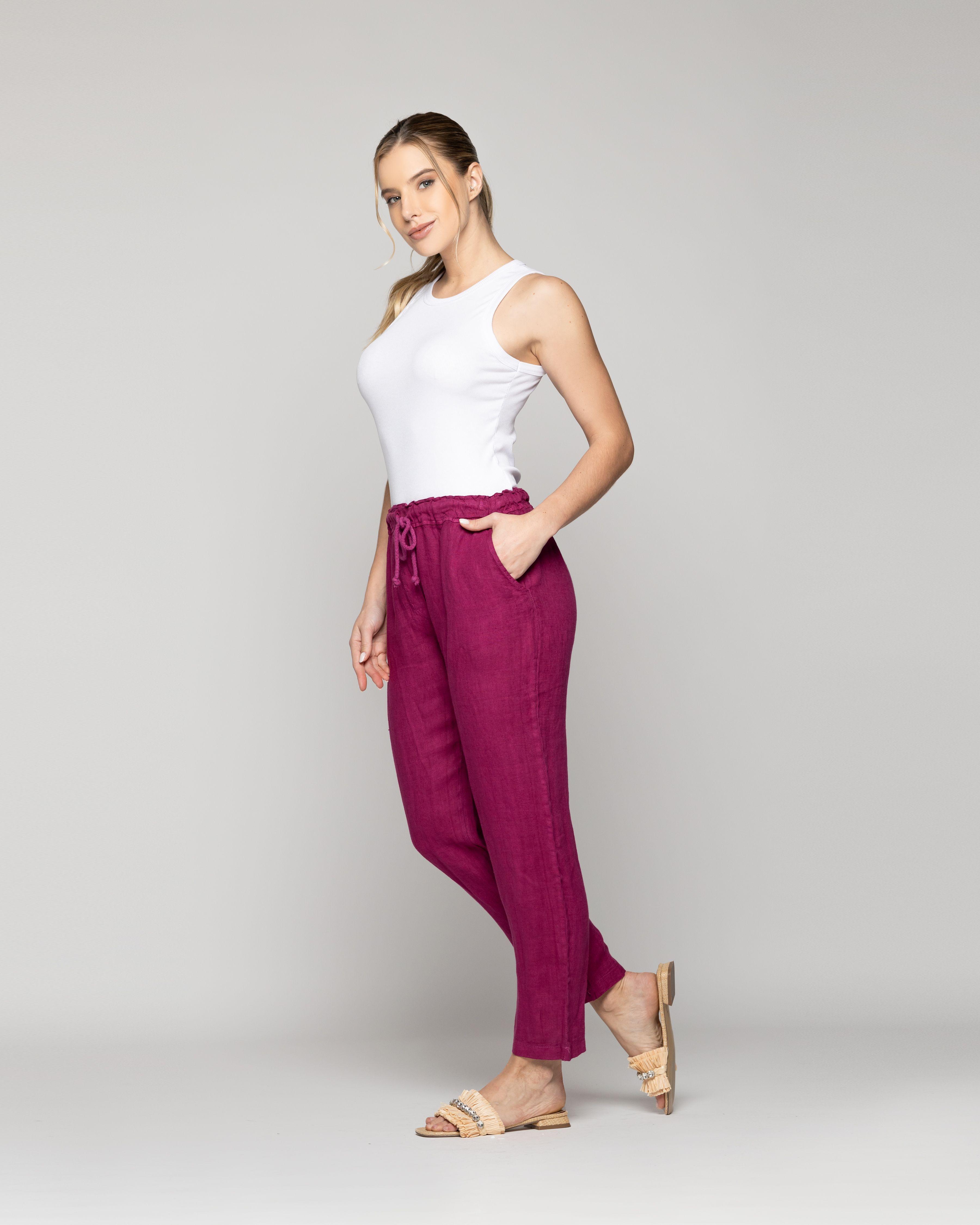 Pantalón Mujer Belén Lino Amarena Lineatre-3