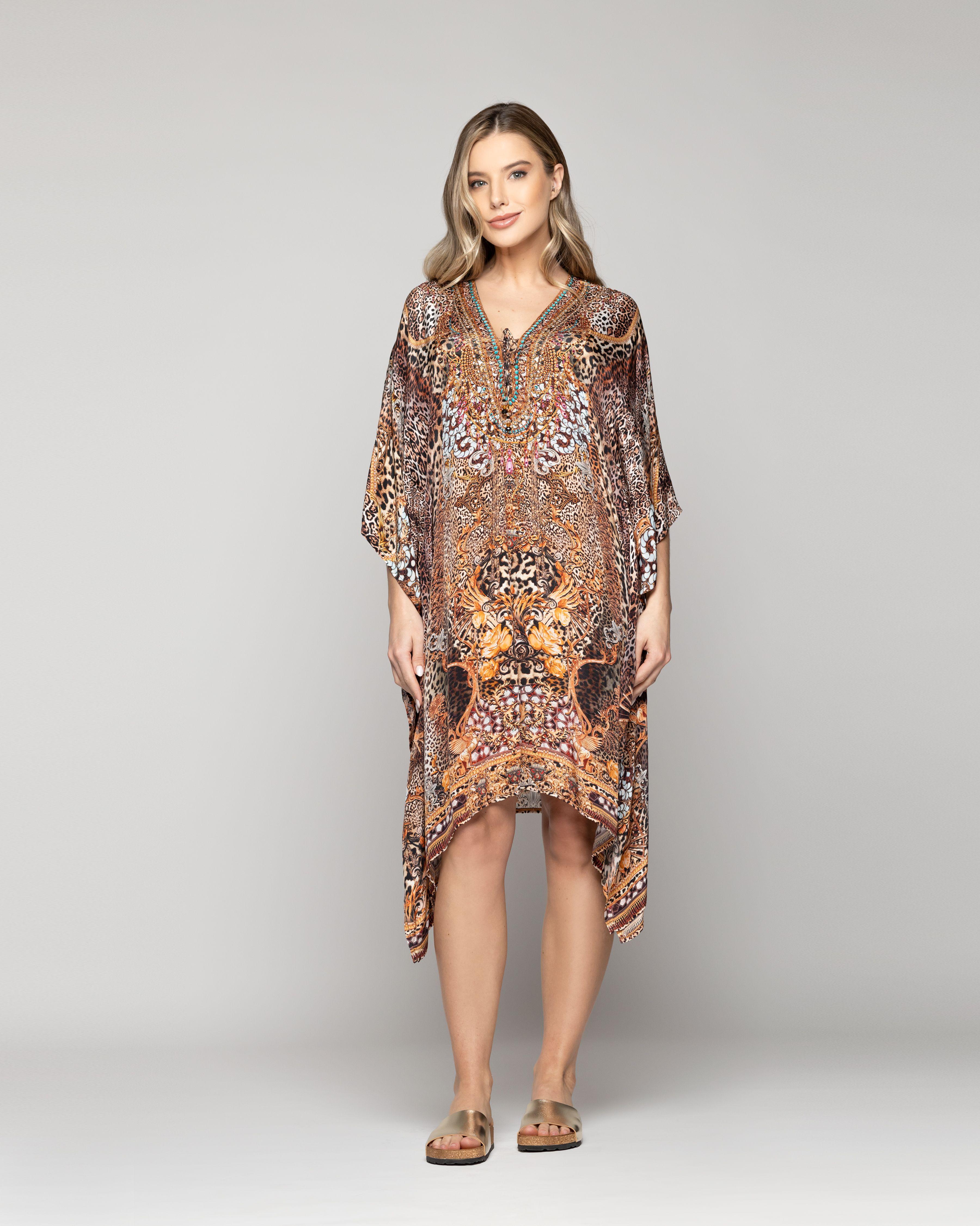 Túnica Mujer Tipo Kaftan Qamira Estampado Animal Print Leopardo Lineatre-4