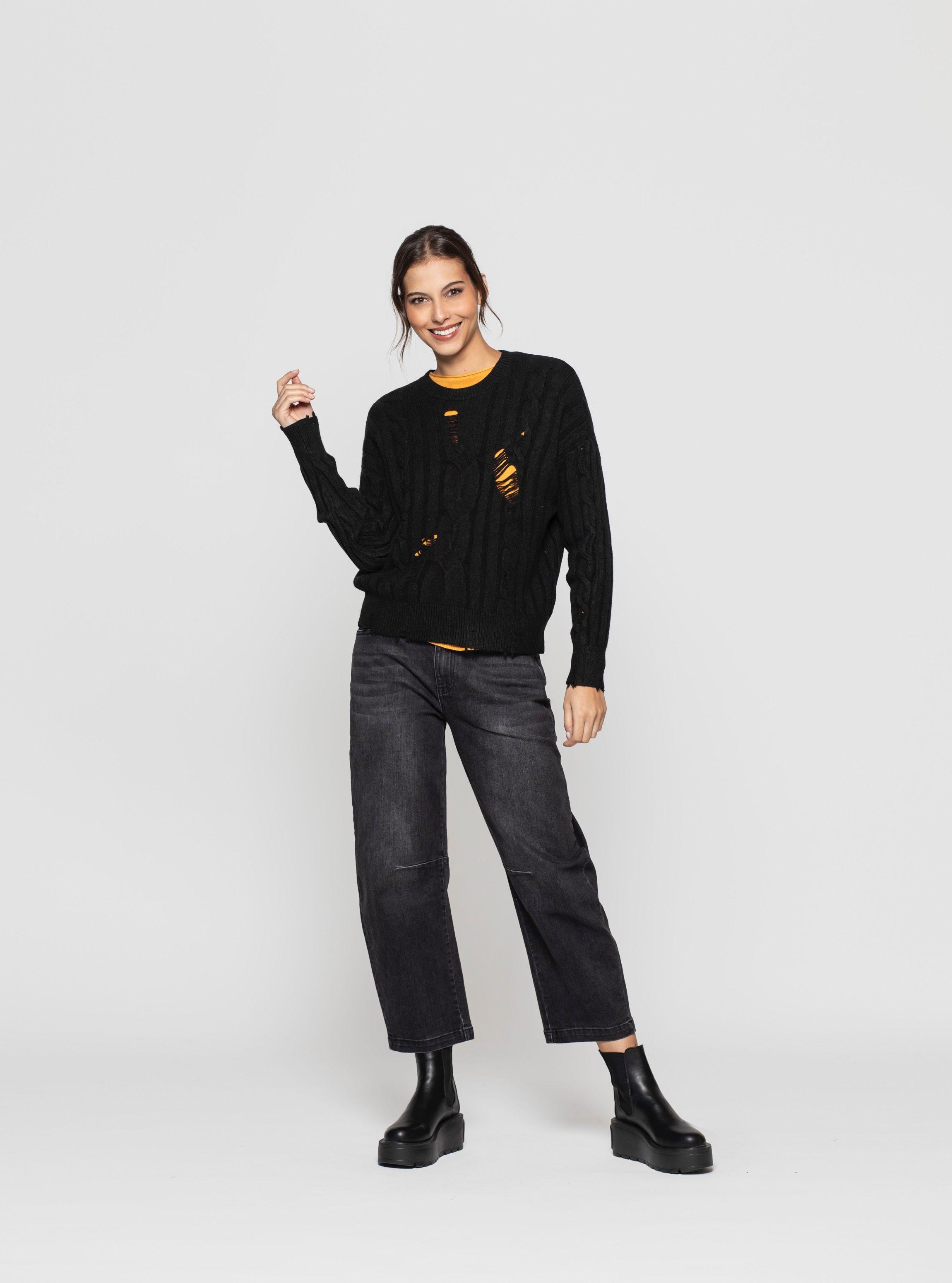 Sweater Mujer Tania Negro Lineatre-0