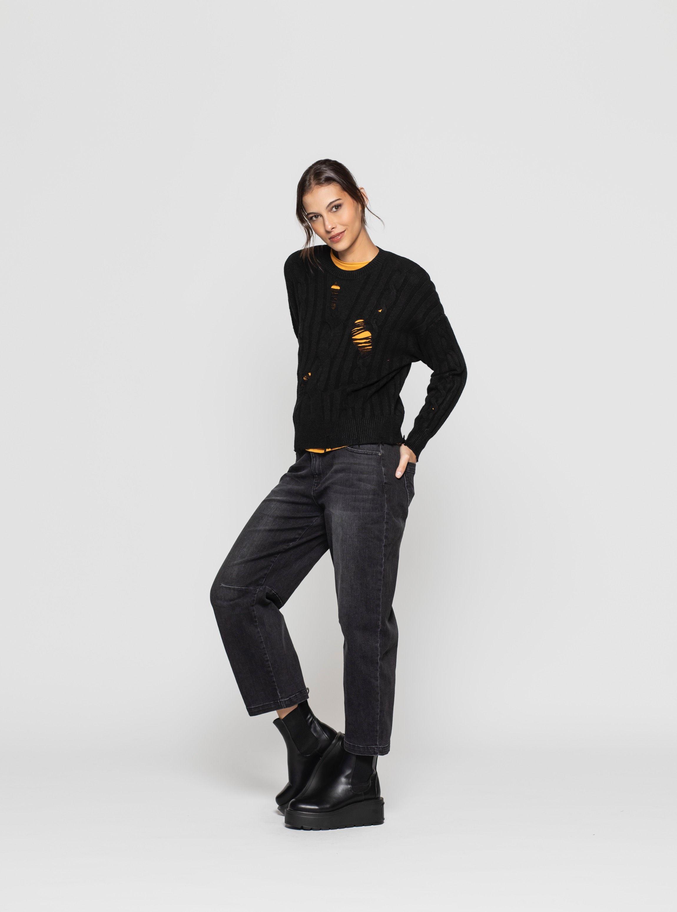 Sweater Mujer Tania Negro Lineatre-1