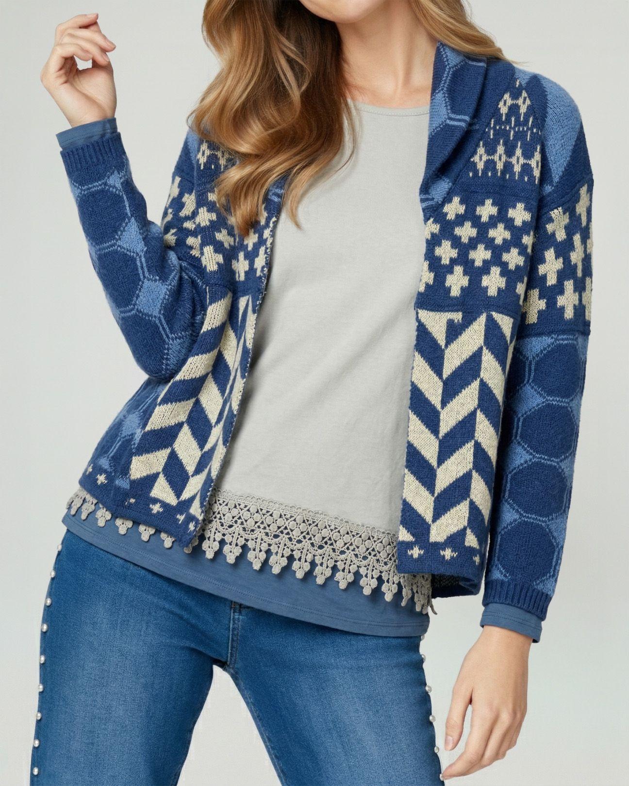 Cardigan Mujer Luciana Relaxed Cuello En V Manga Suelta Jeans Lineatre-2