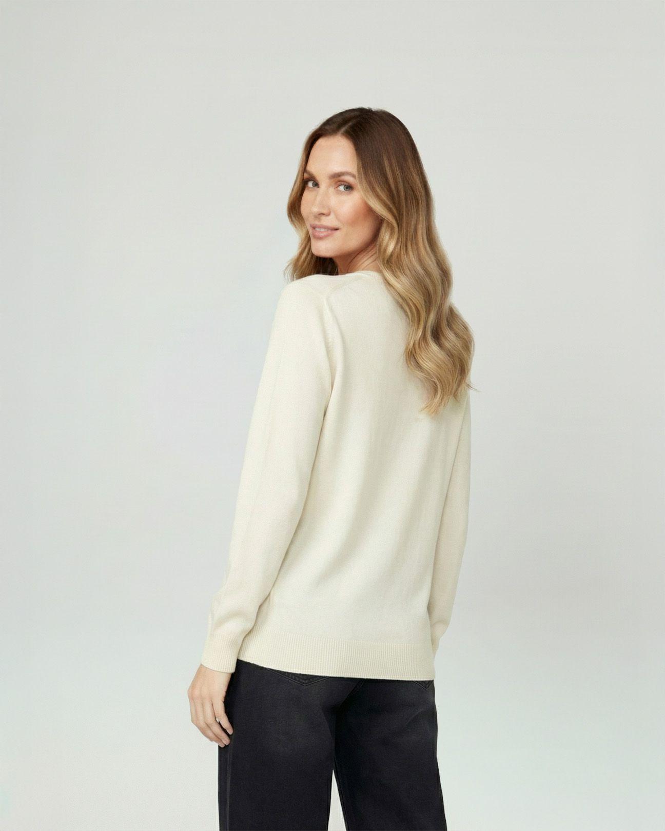 Sweater Mujer Marcela Relaxed Fit Cuello Redondo Manga Caída  Crudo Lineatre-2