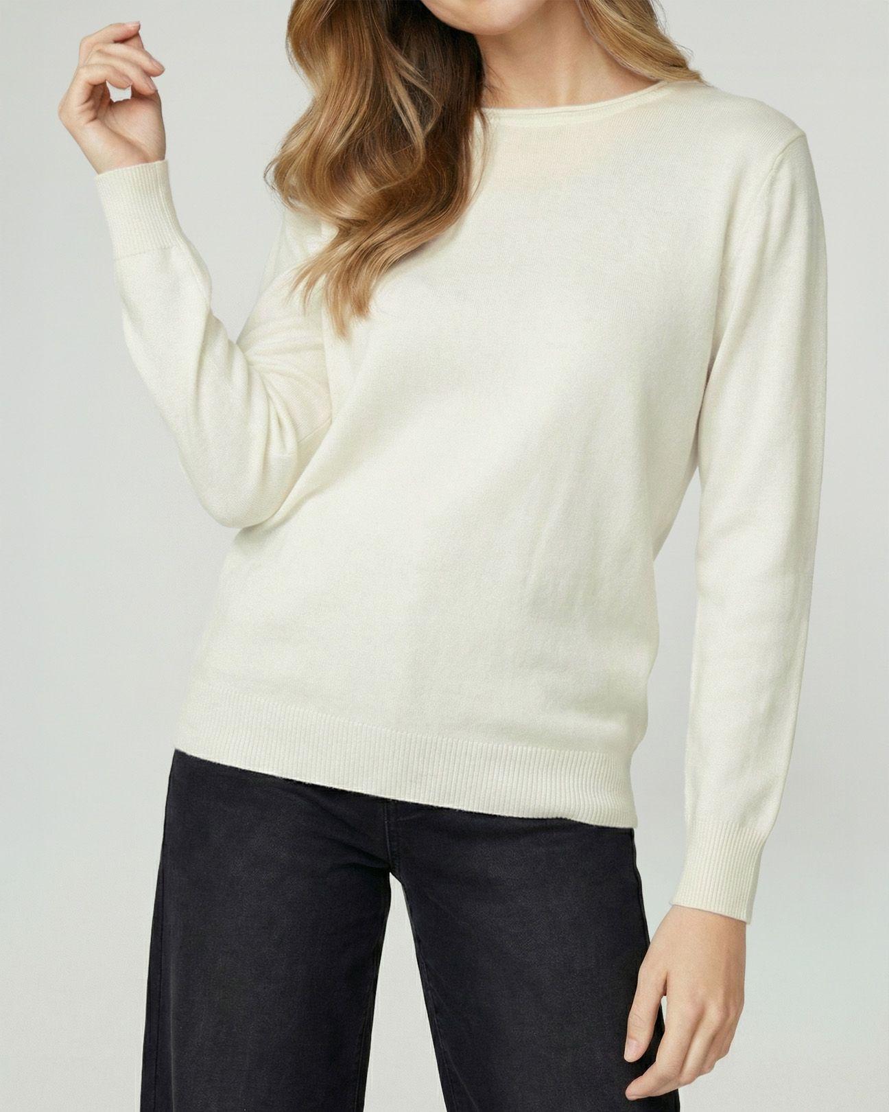 Sweater Mujer Marcela Relaxed Fit Cuello Redondo Manga Caída  Crudo Lineatre-3