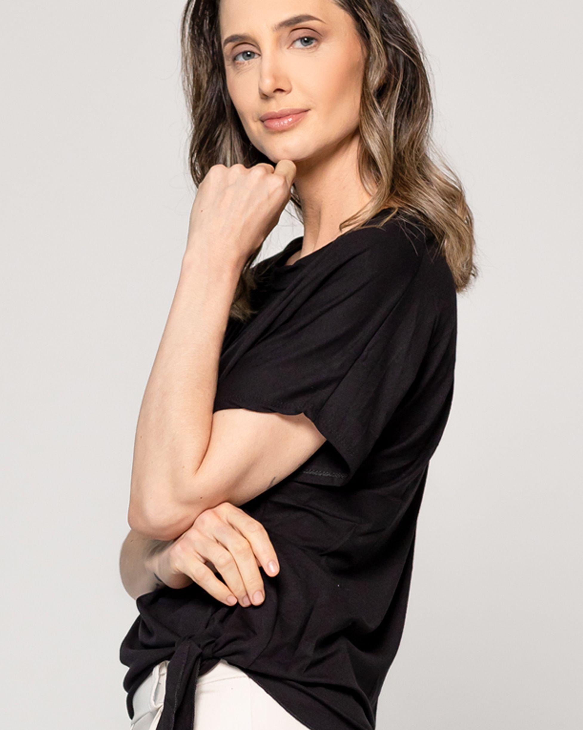 Polera Mujer Orieta Básica Manga Corta Con Amarra Lateral Negra Lineatre-3