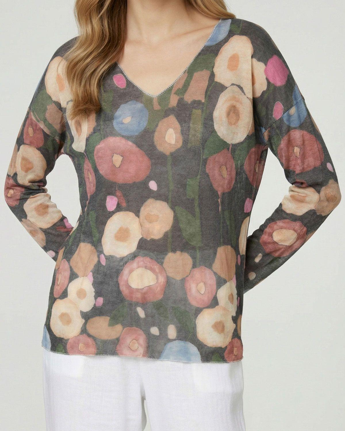 Polera Mujer Vincenza Regular Cuello en V Manga larga Negro Lineatre-3