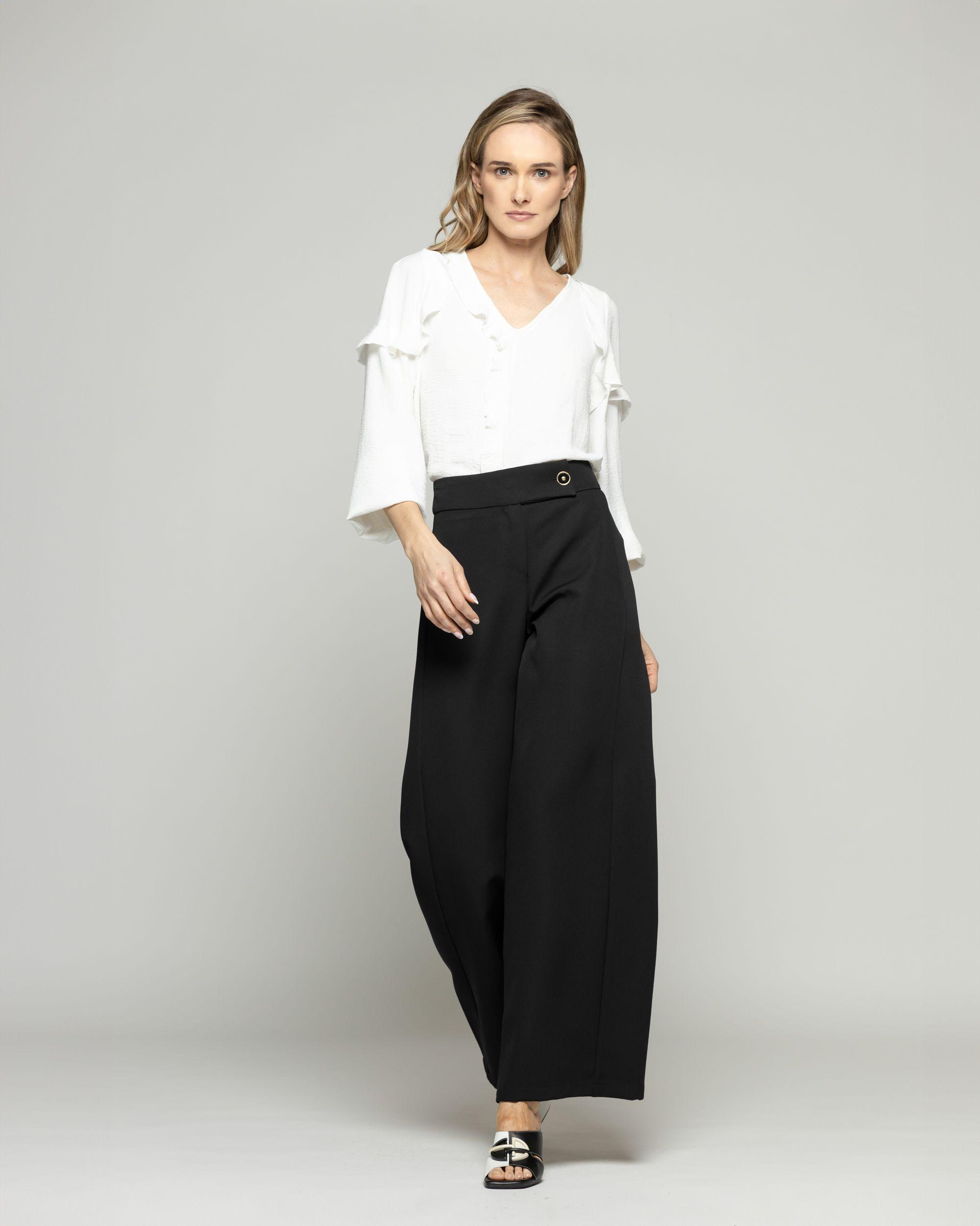 Pantalón Mujer Hibisco Palazzo Pretina Pasada Negro Ludovica-1
