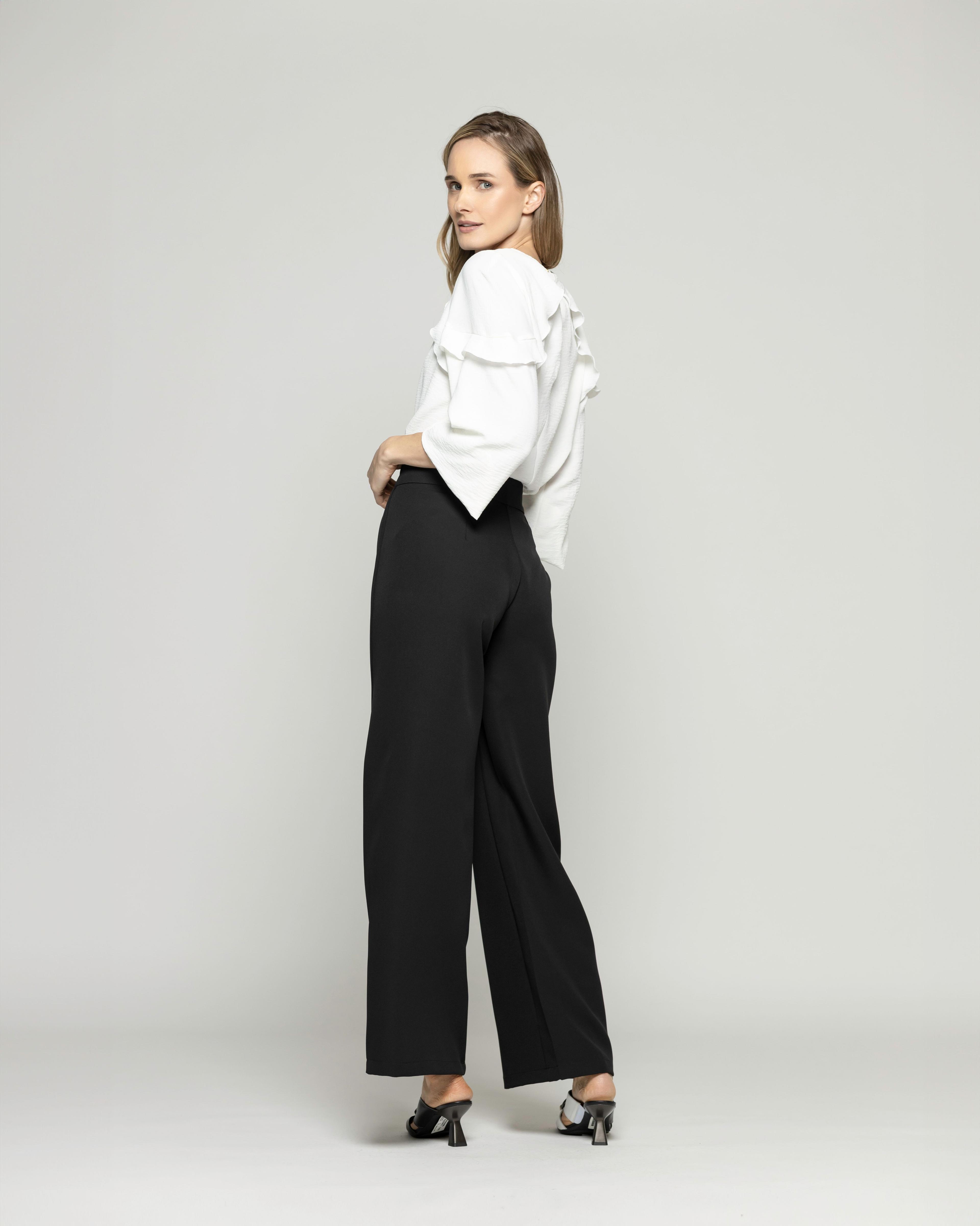 Pantalón Mujer Hibisco Palazzo Pretina Pasada Negro Ludovica-4