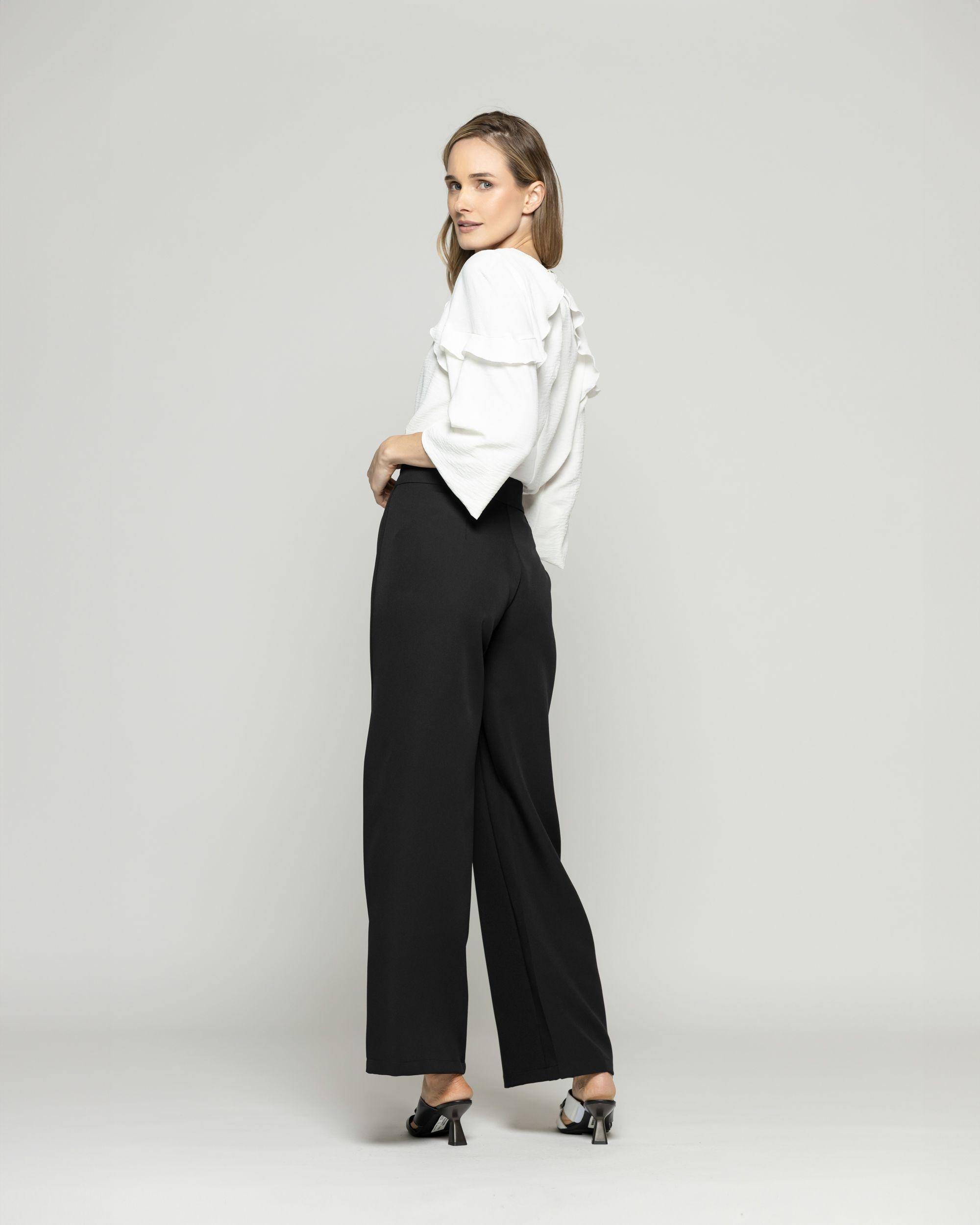 Pantalón Mujer Hibisco Palazzo Pretina Pasada Negro Ludovica-5