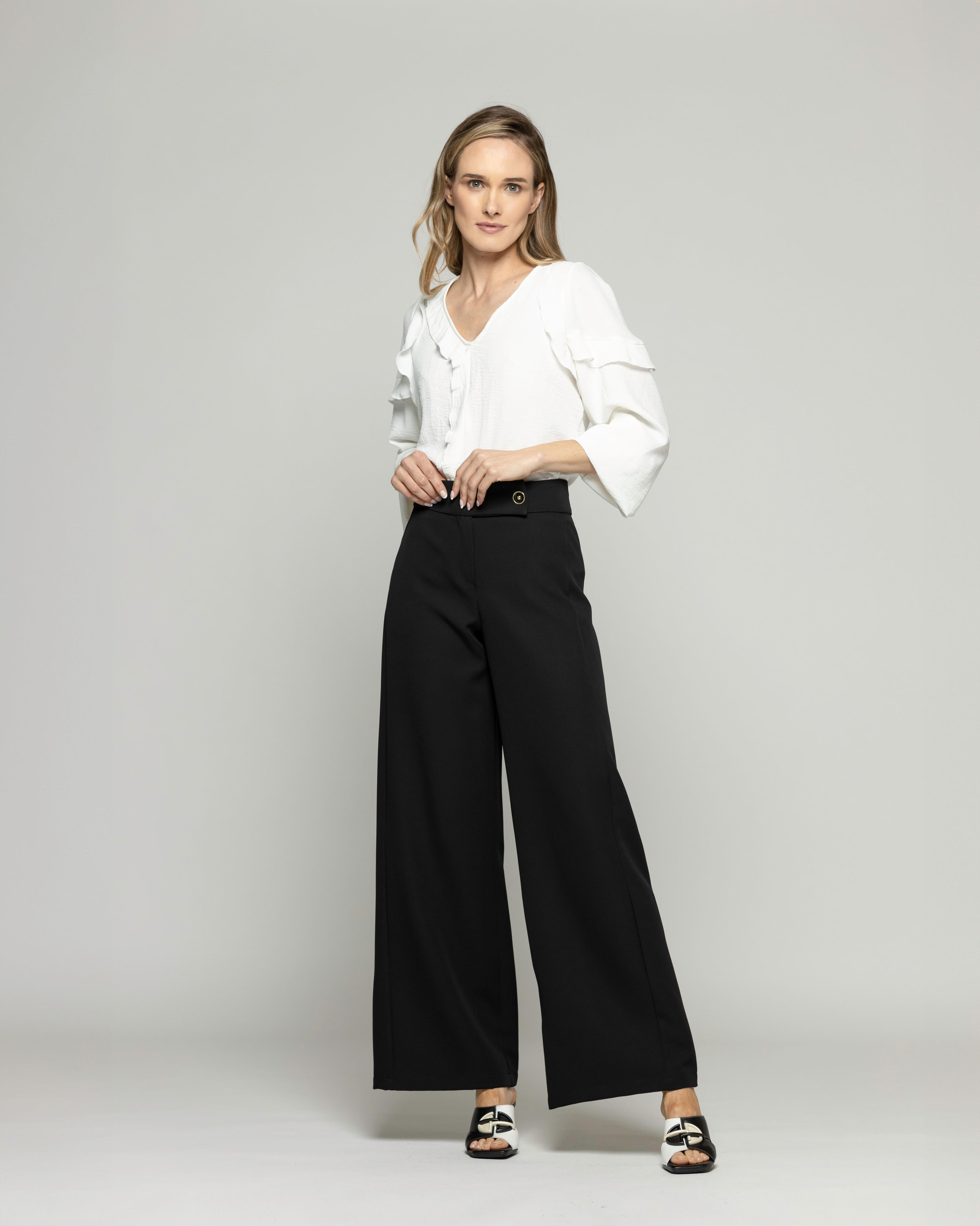 Pantalón Mujer Hibisco Palazzo Pretina Pasada Negro Ludovica-8