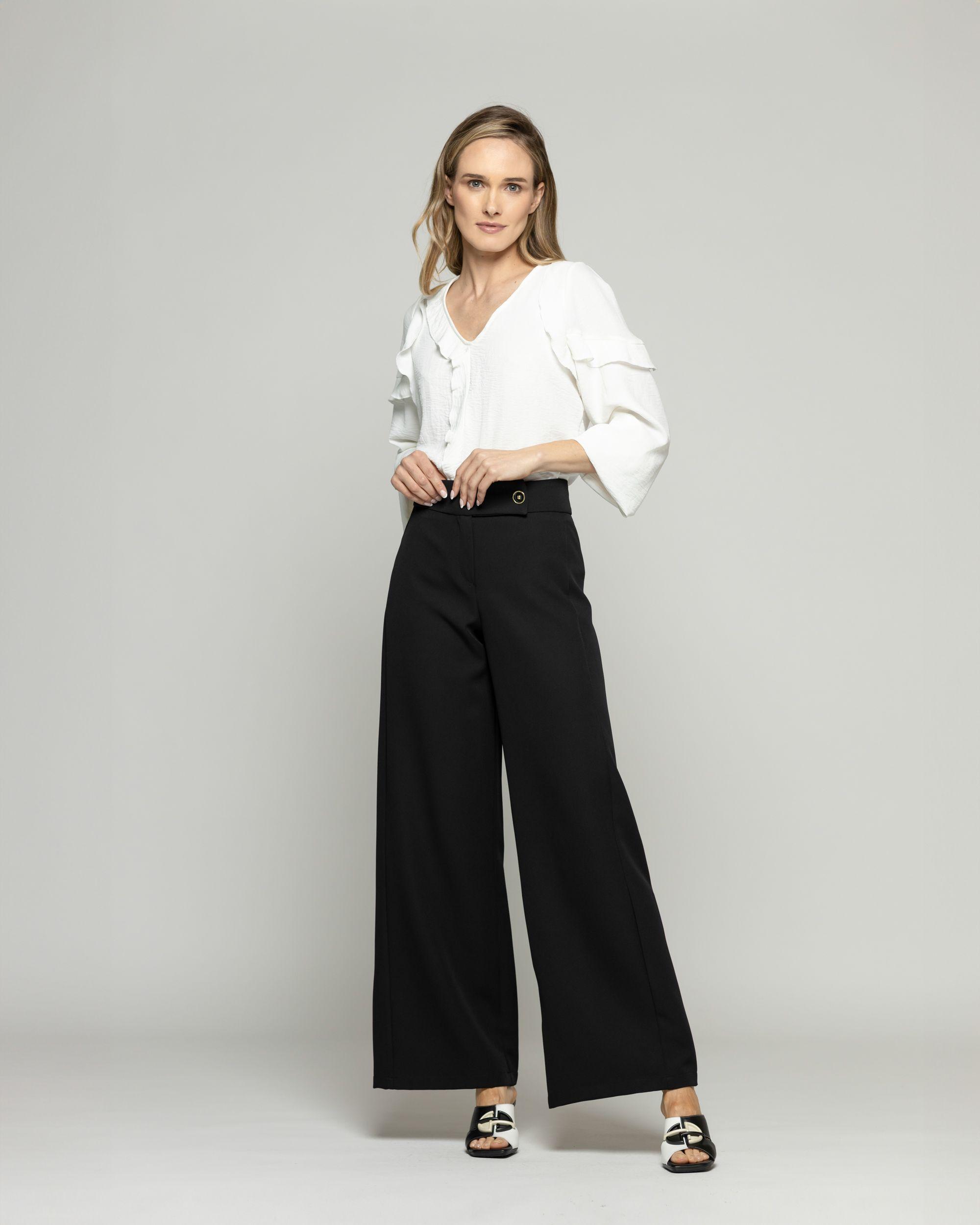 Pantalón Mujer Hibisco Palazzo Pretina Pasada Negro Ludovica-9