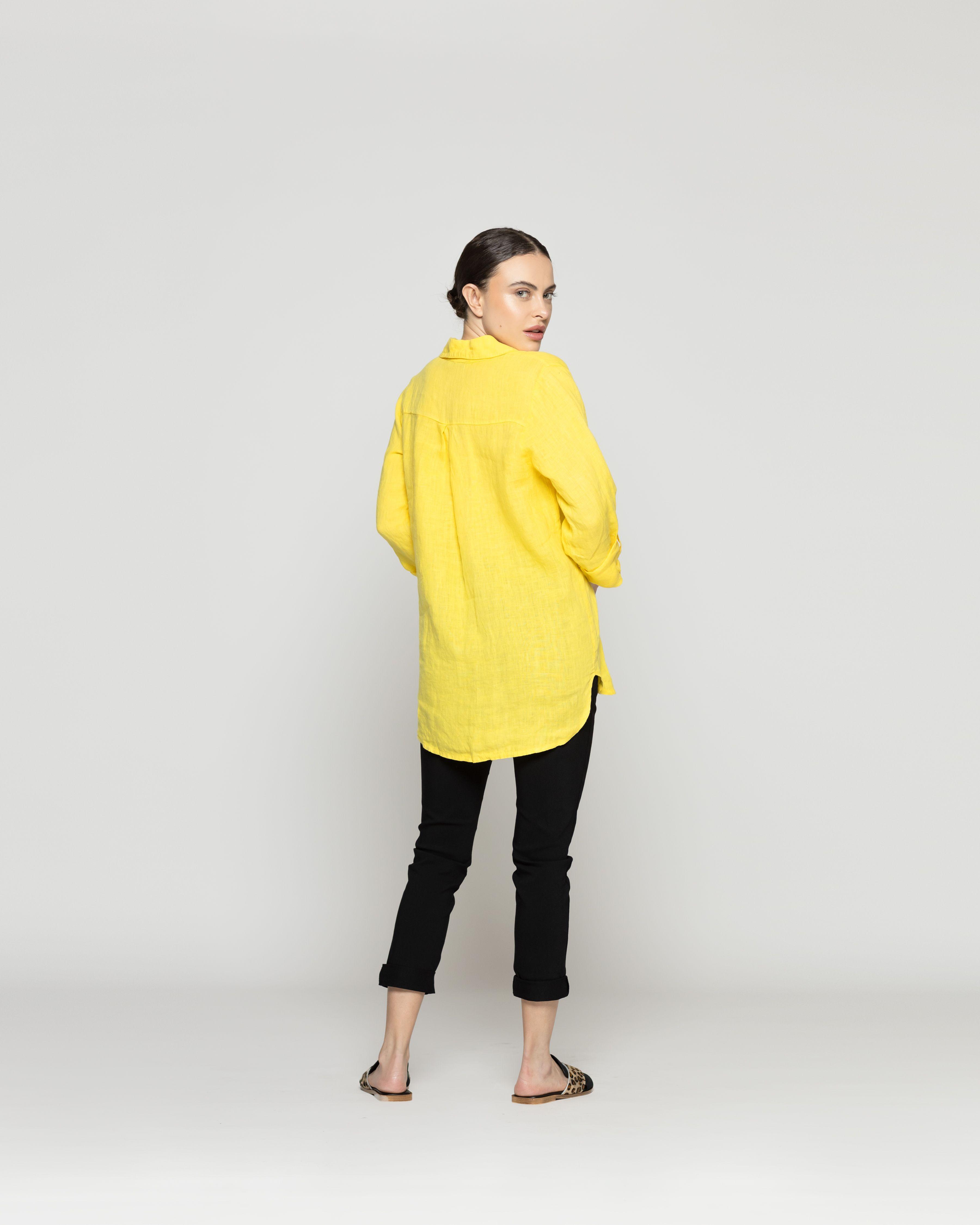 Blusa Mujer Belén Lino Manga Larga Amarilla Lineatre-3