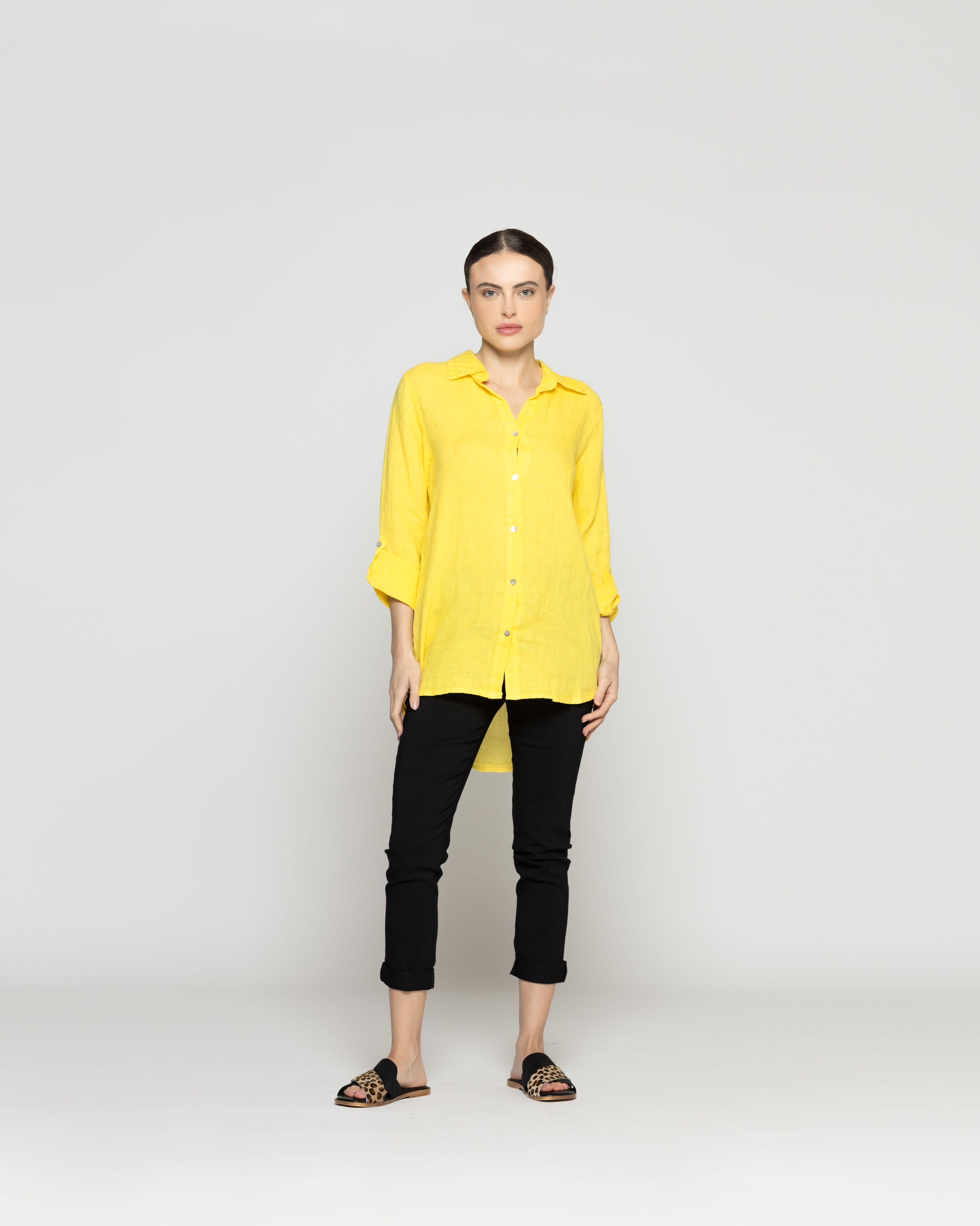Blusa Mujer Belén Lino Manga Larga Amarilla Lineatre-4
