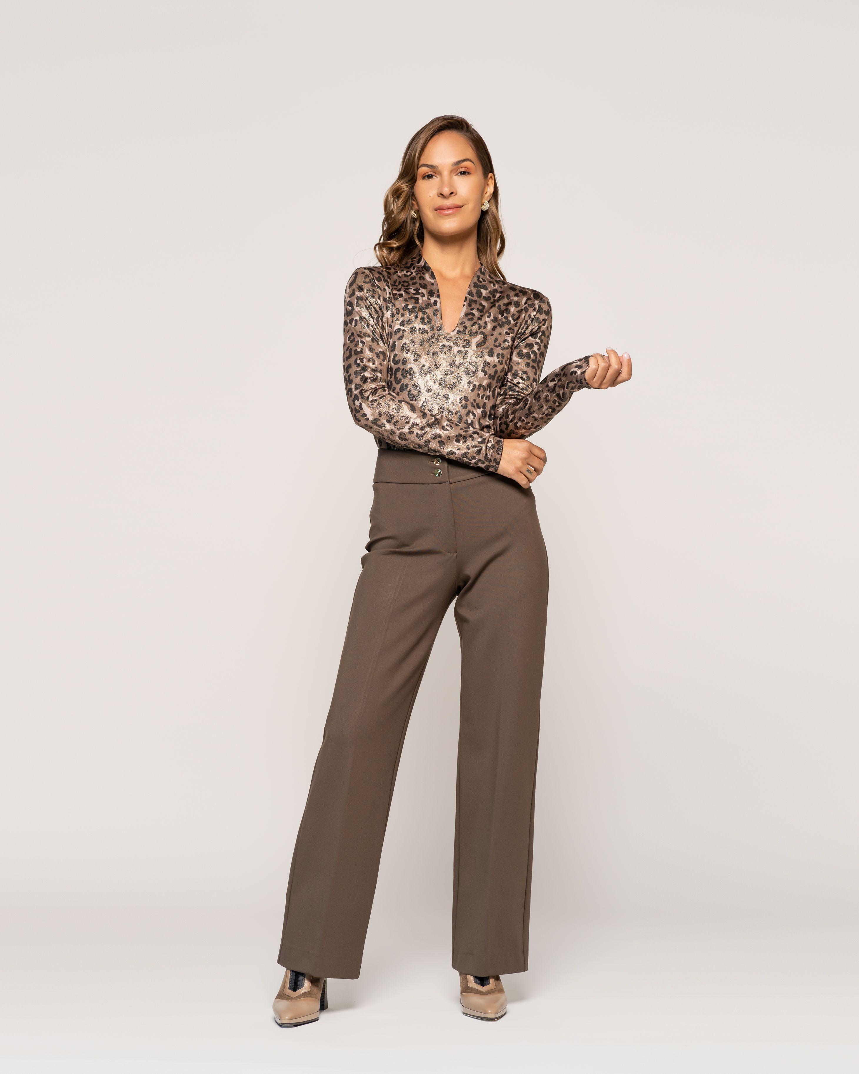 Body Animal Print Ajustado Moka Manga Larga Cuello en V Ludovica-0