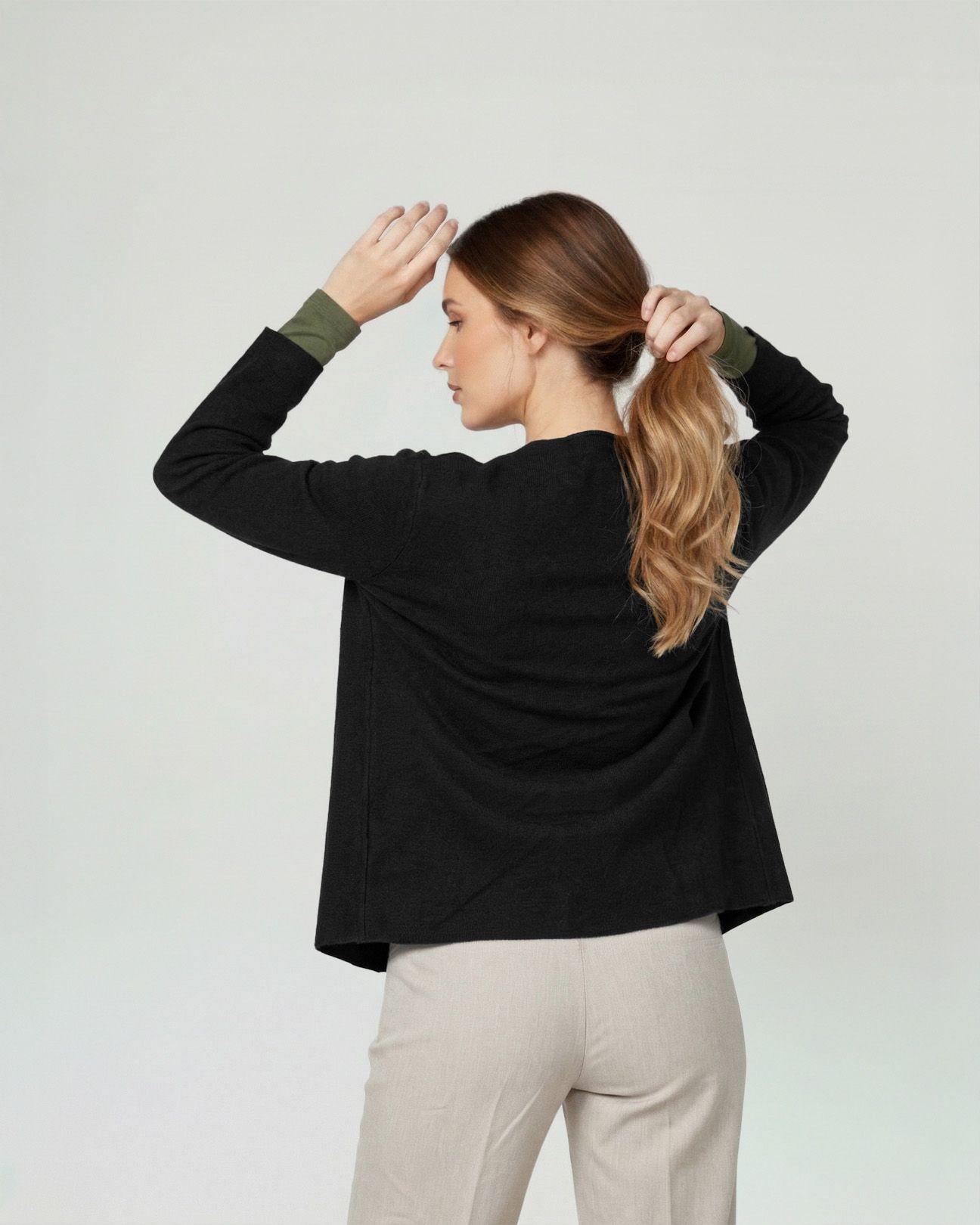Cardigan Mujer Fiorella Relaxed Cuello Con Solapa Manga Suelta Negro Lineatre-1