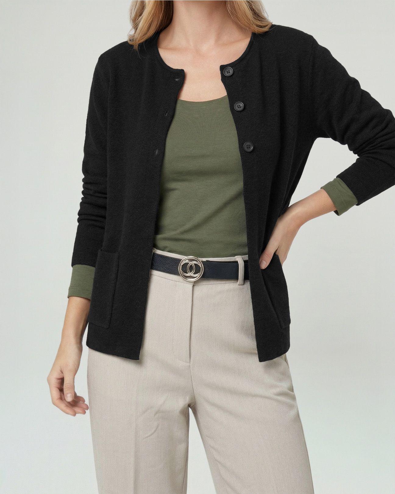 Cardigan Mujer Fiorella Relaxed Cuello Con Solapa Manga Suelta Negro Lineatre-2