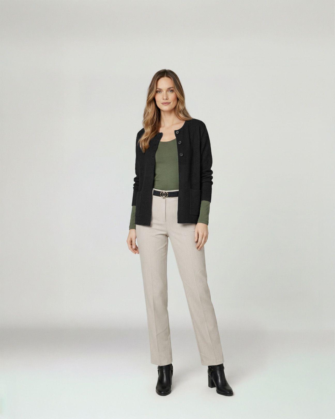 Cardigan Mujer Fiorella Relaxed Cuello Con Solapa Manga Suelta Negro Lineatre-3
