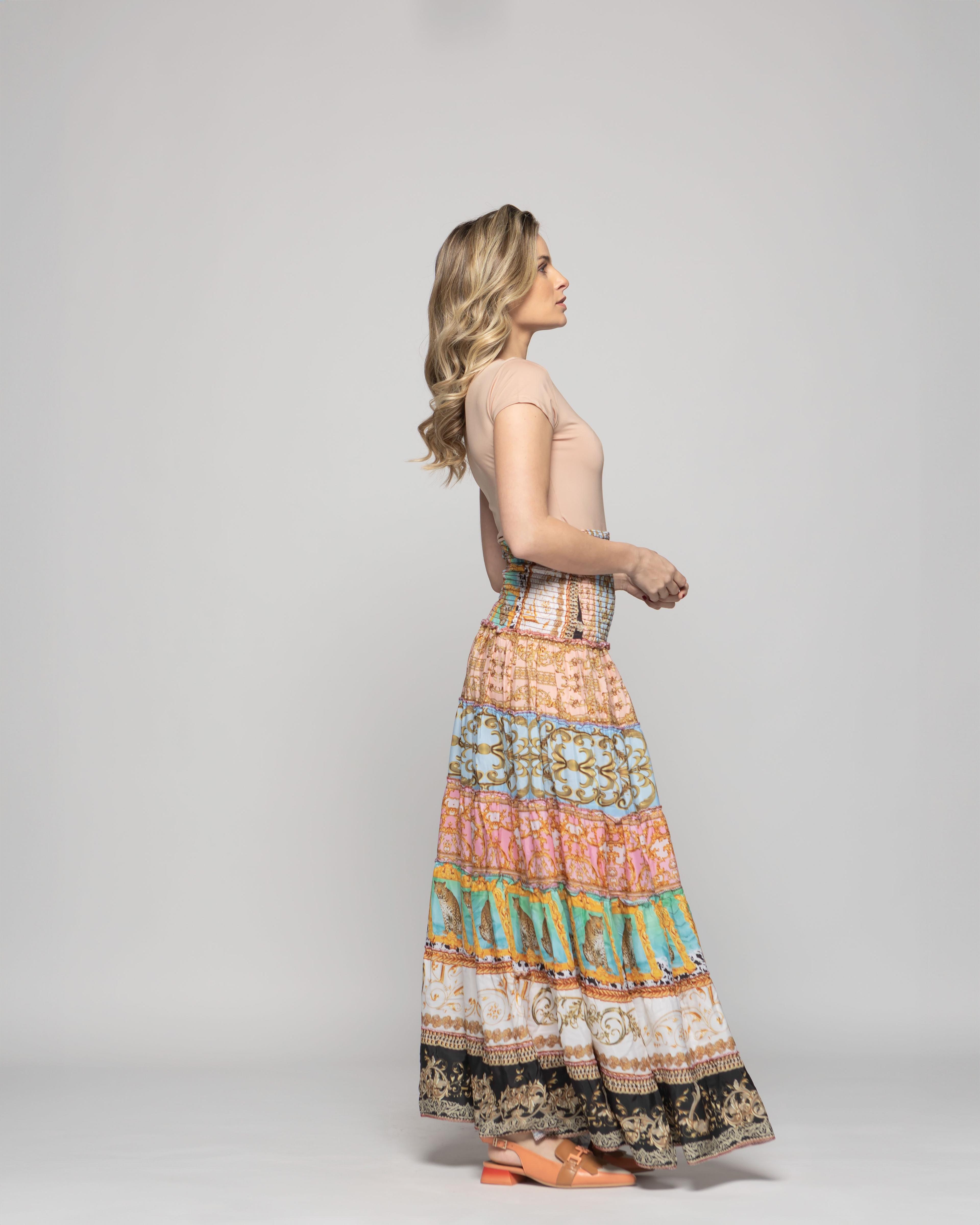 Falda Vestido Mujer Estampado Patchwork Bohemio Multicolor Kalmia-7
