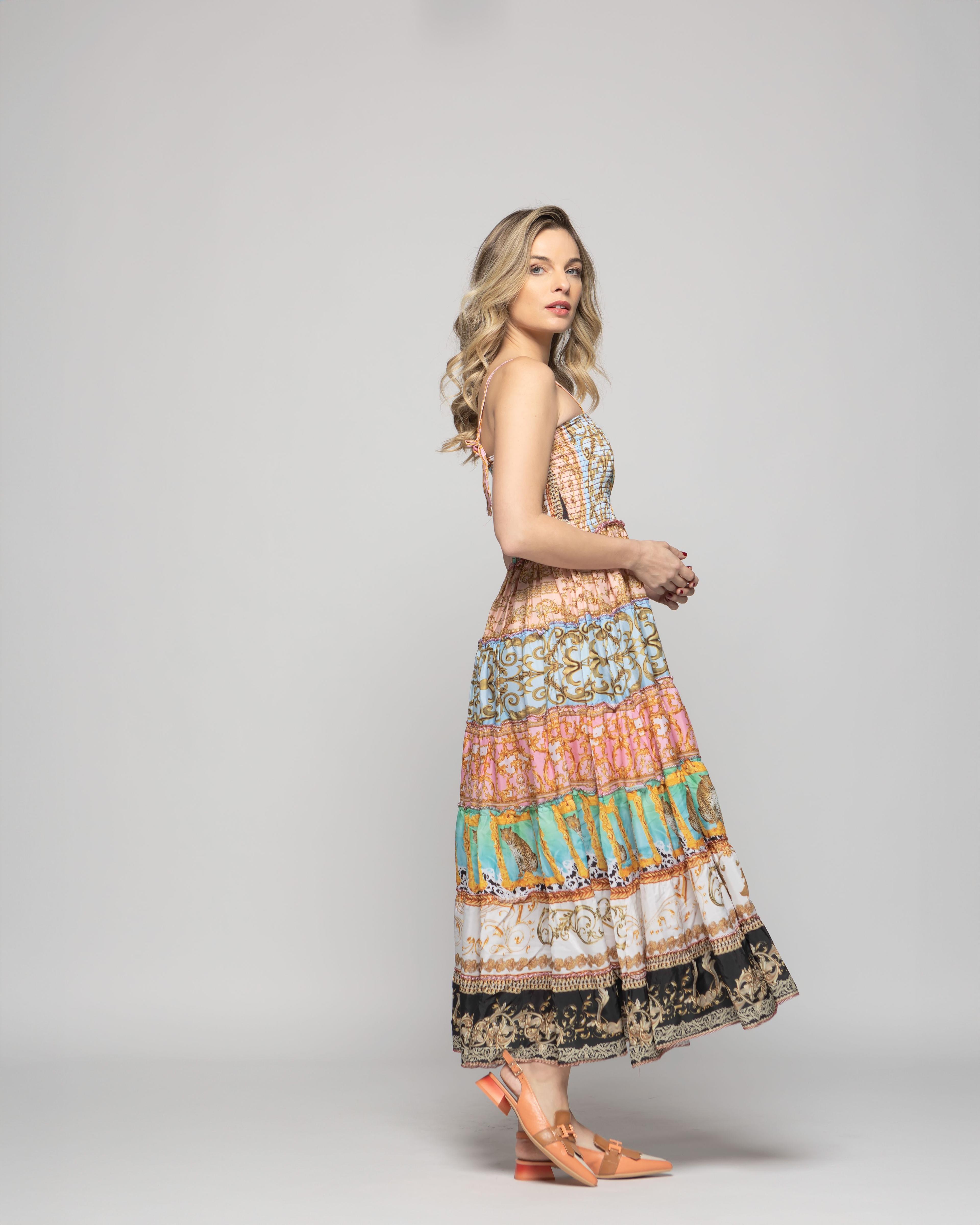 Falda Vestido Mujer Estampado Patchwork Bohemio Multicolor Kalmia-9