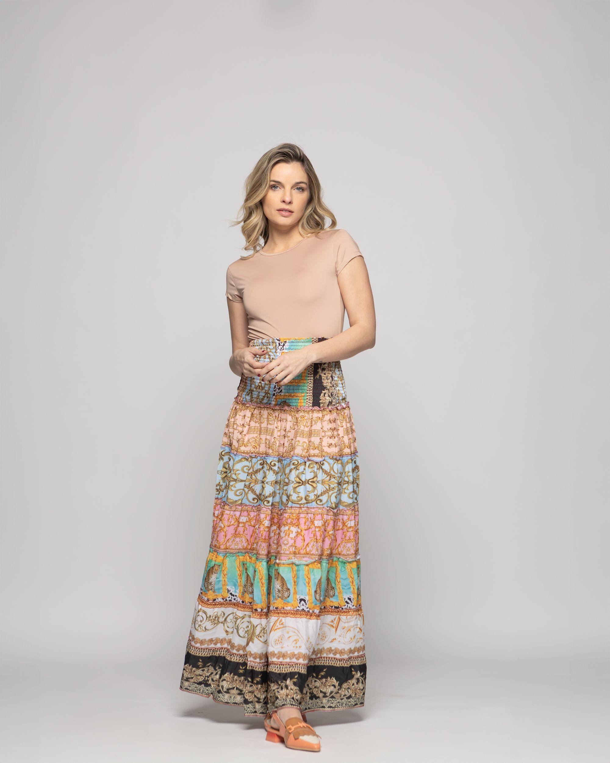 Falda Vestido Mujer Estampado Patchwork Bohemio Multicolor Kalmia-2