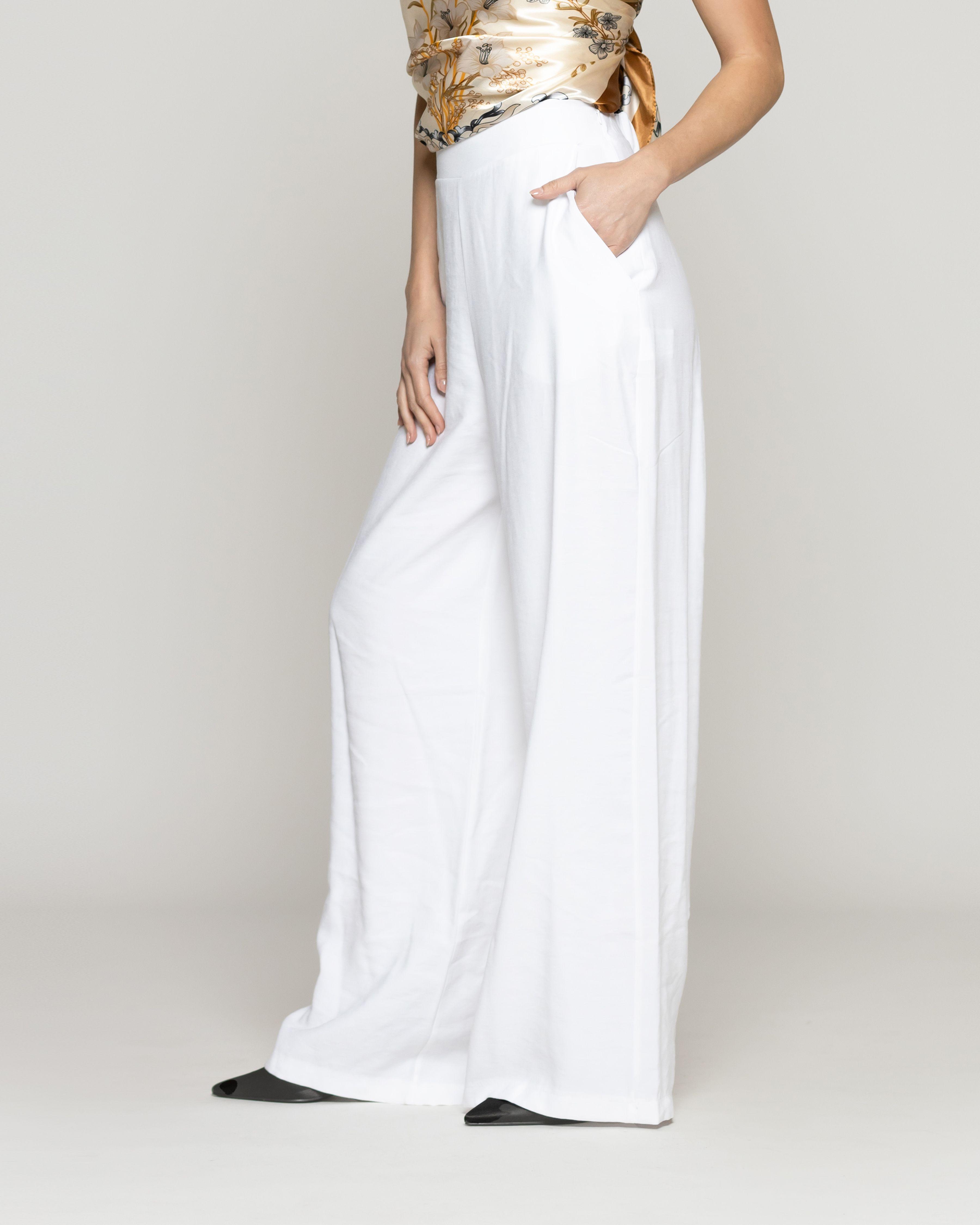 Pantalón Mujer Paloma Viscosa Calce Relajado Blanco Lineatre-1
