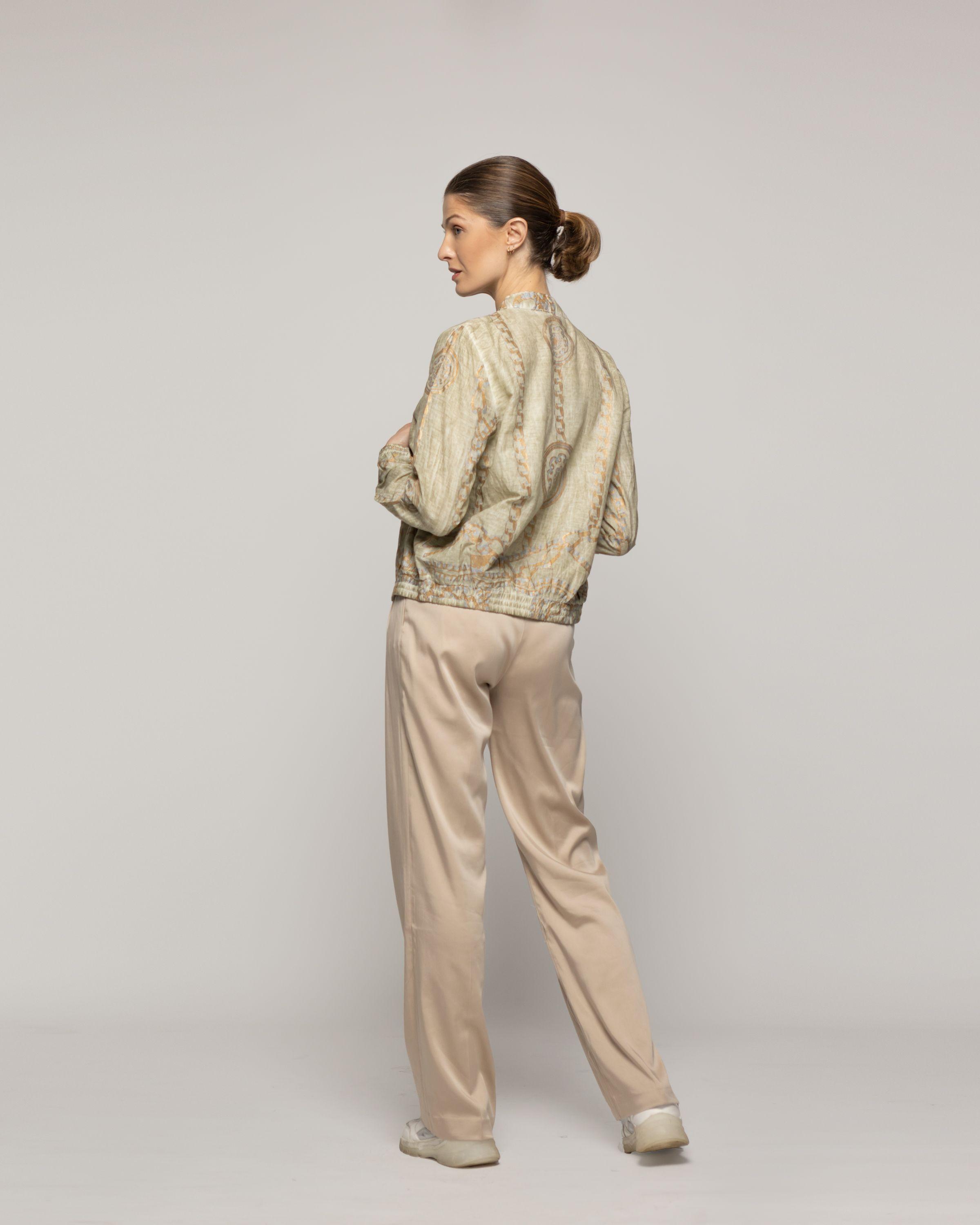 Chaqueta Mujer Bomber Costanza Verde Con Diseño De Cadenas Doradas Lineatre-3