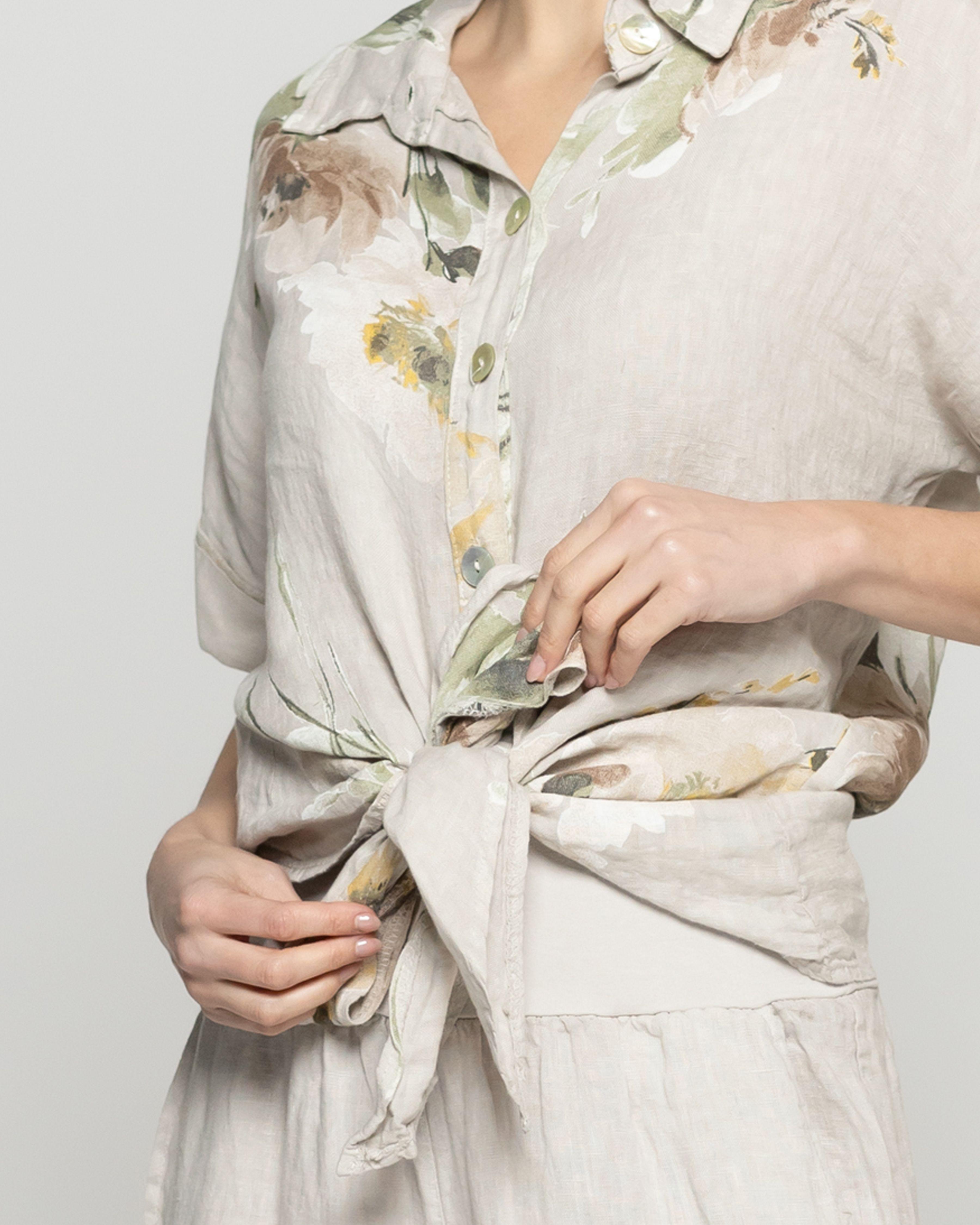 Blusa Mujer Bonnie de Lino Con Estampado de Flores Beige Lineatre-2