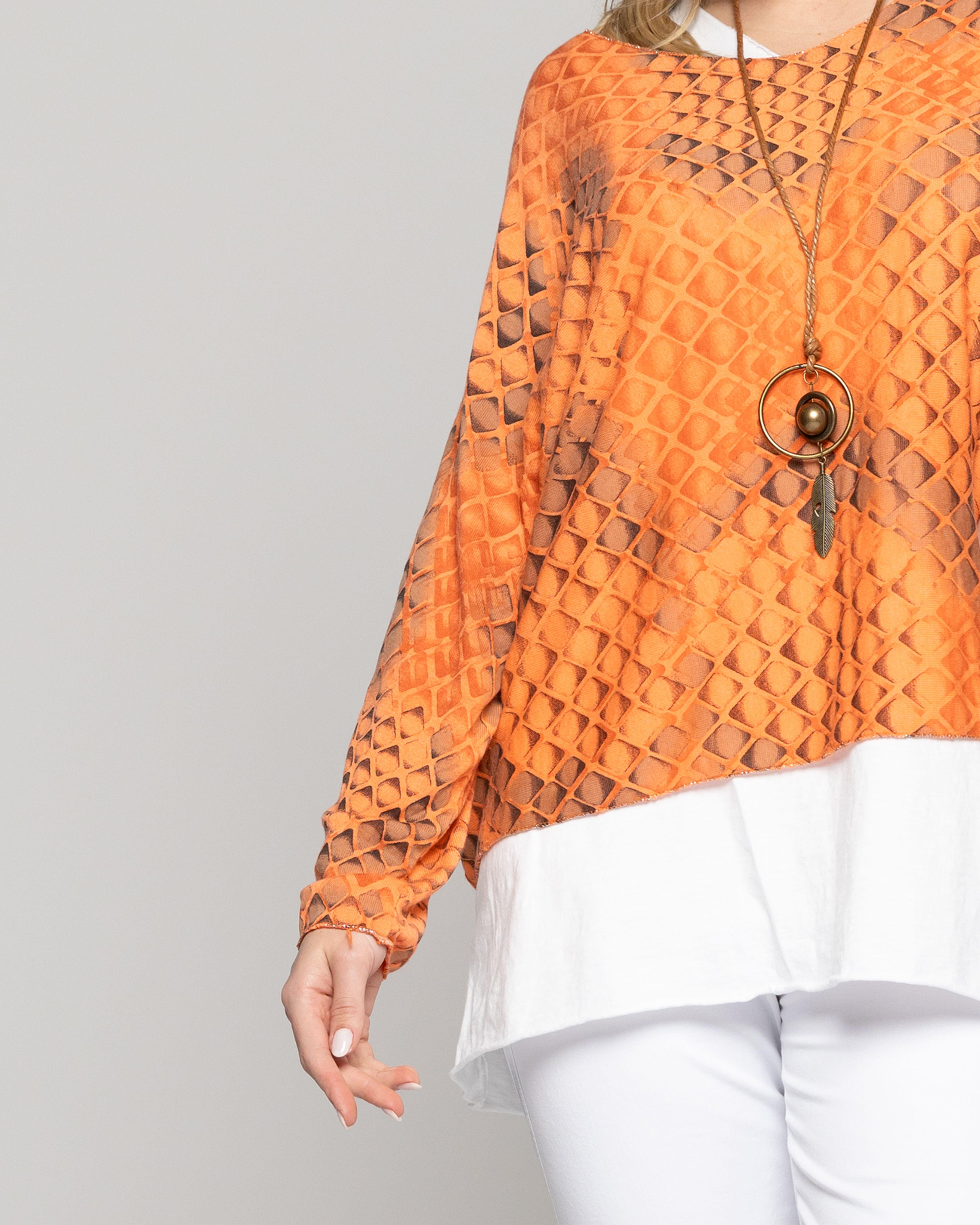 Polera Mujer Oriana Trama Geométrica Naranja Lineatre-2
