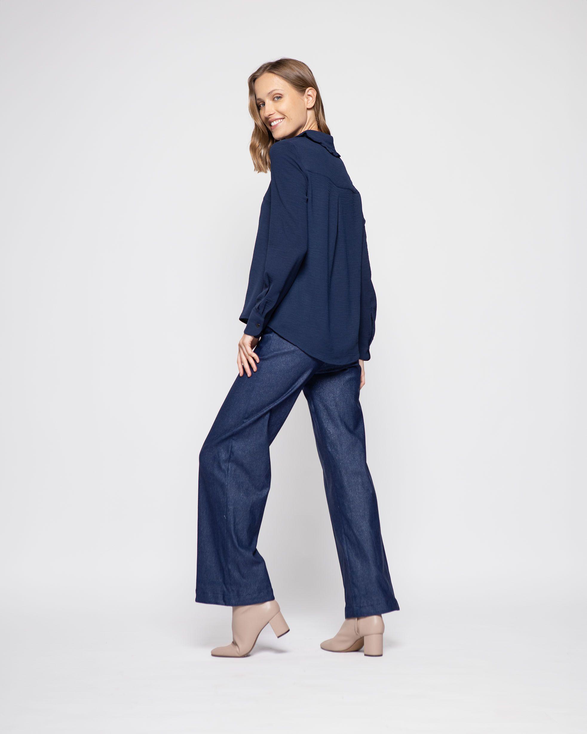 Blusa Mujer Hibisco Azul Marino Ludovica-2