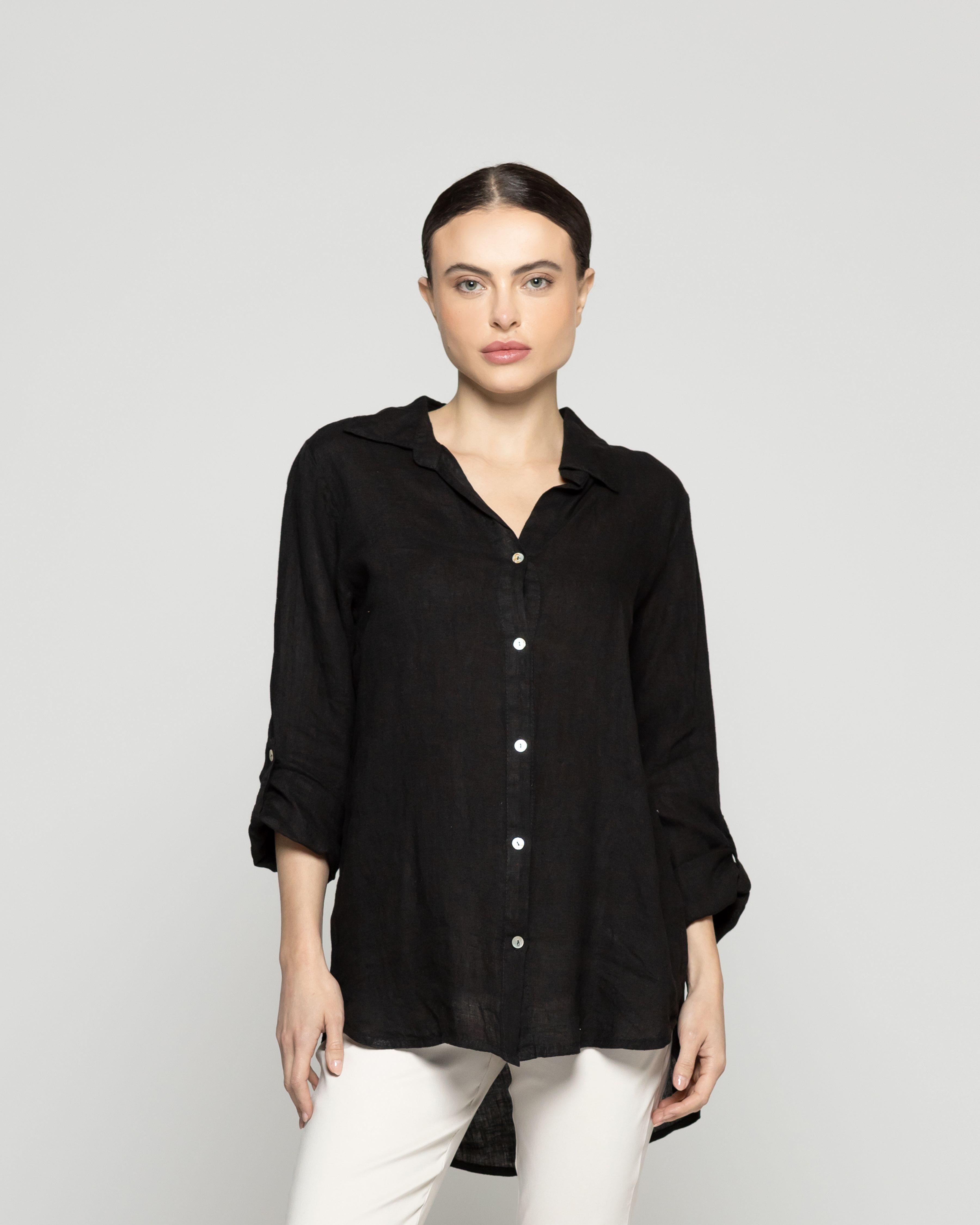 Blusa Mujer Belén Lino Manga Larga Negra Lineatre-0