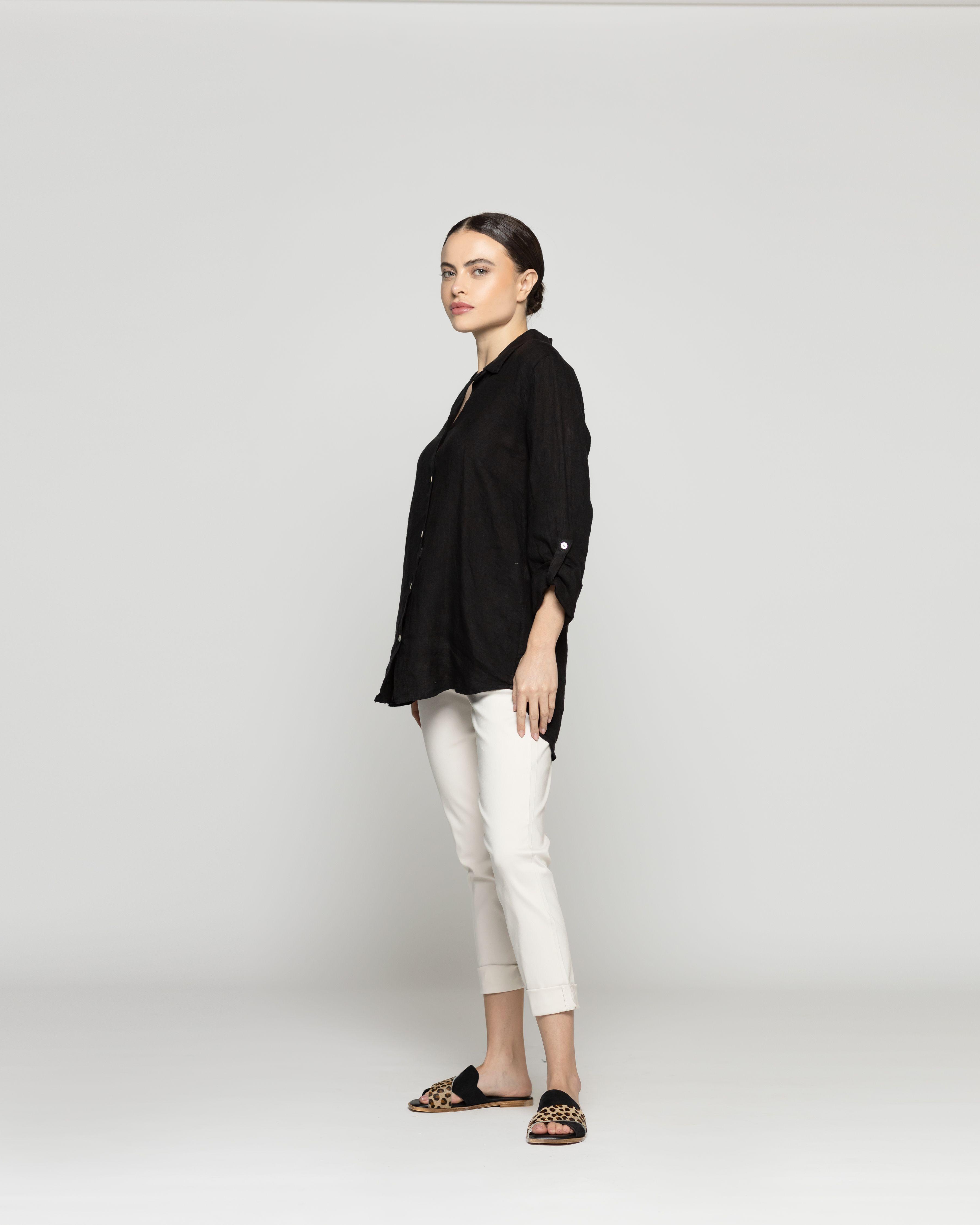 Blusa Mujer Belén Lino Manga Larga Negra Lineatre-1