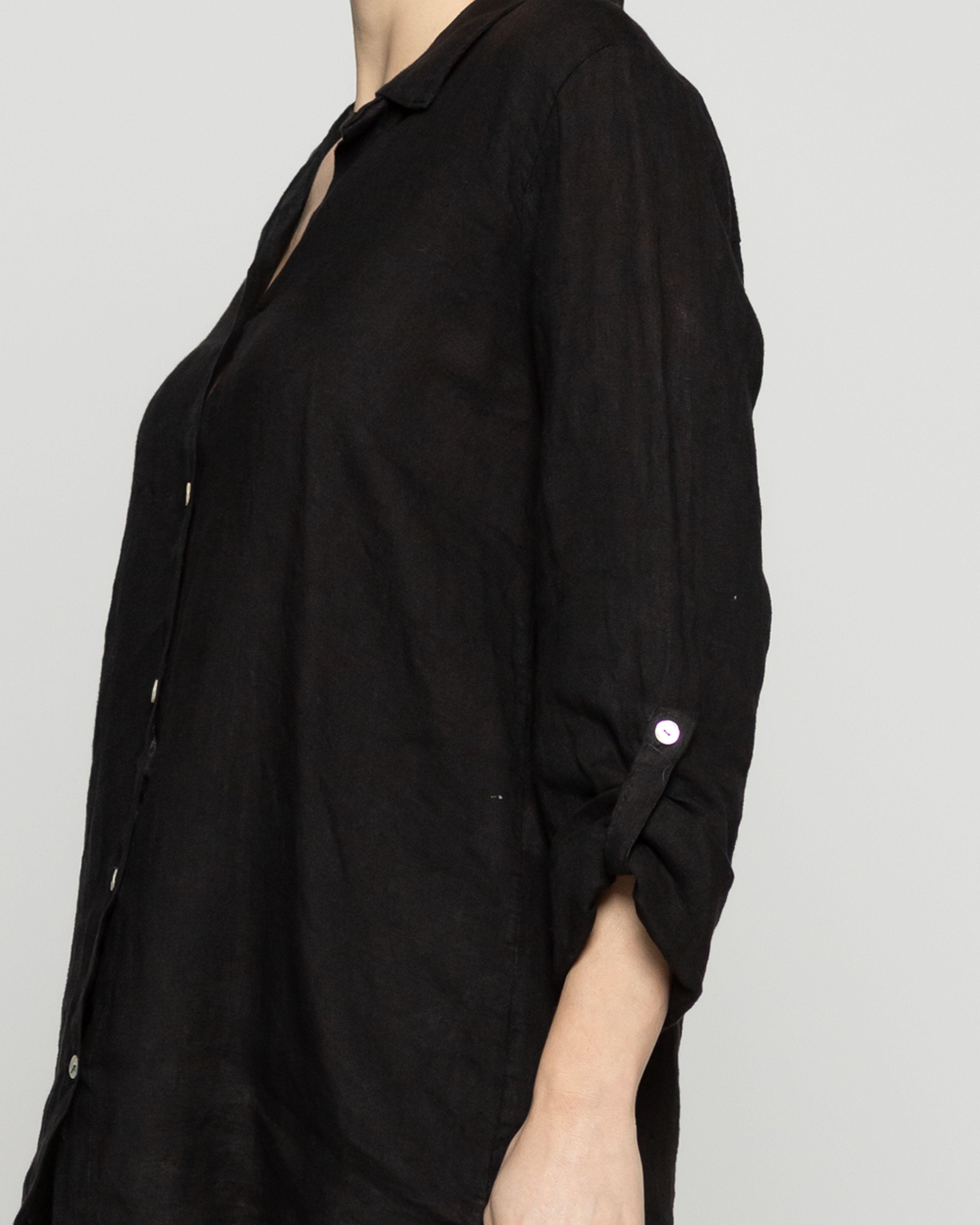 Blusa Mujer Belén Lino Manga Larga Negra Lineatre-2