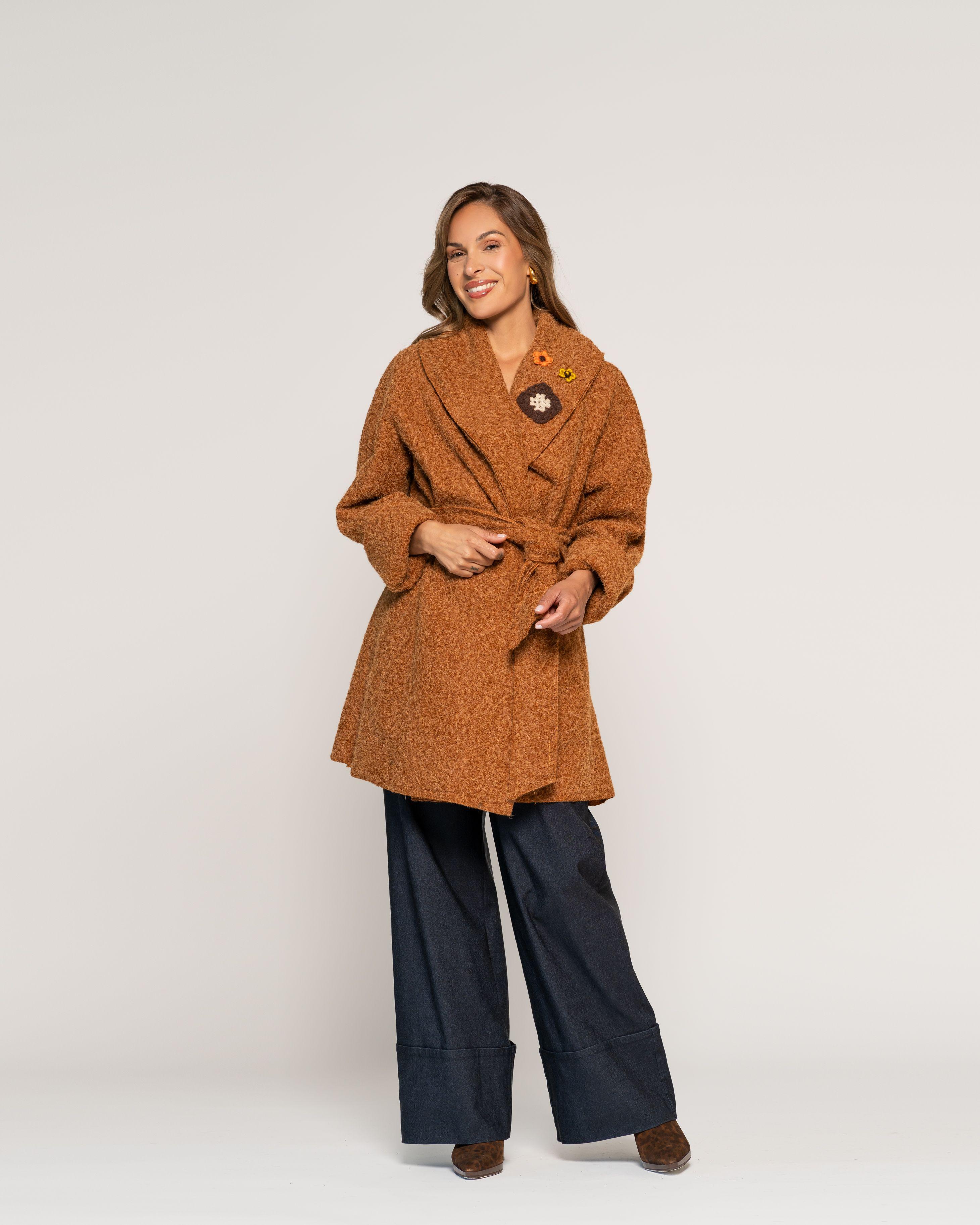 Chaqueta Andrea Caramelo Lazo Cuello solapa cruzada Manga larga Ajustada Puño ajustado Mujer-0