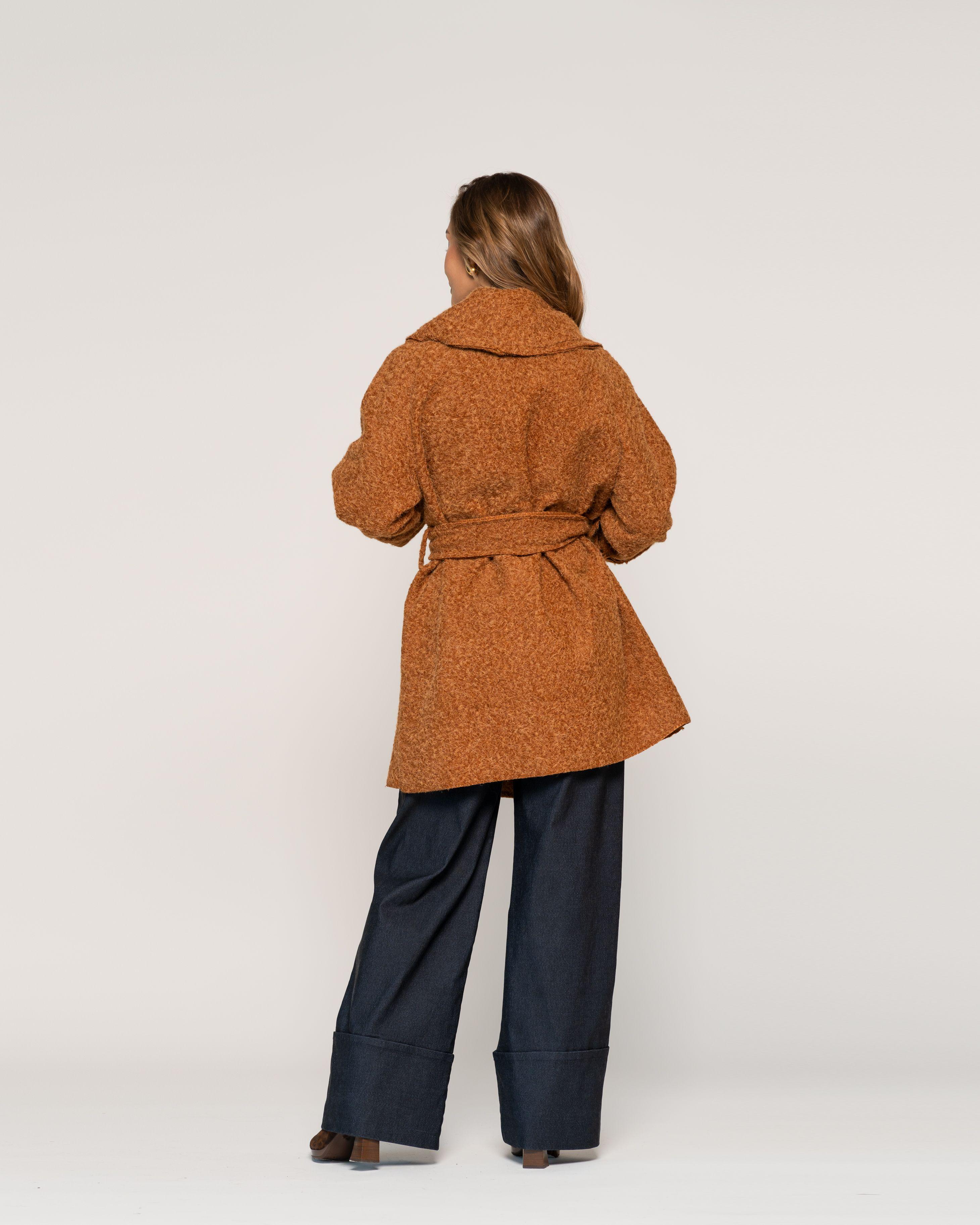 Chaqueta Andrea Caramelo Lazo Cuello solapa cruzada Manga larga Ajustada Puño ajustado Mujer-2