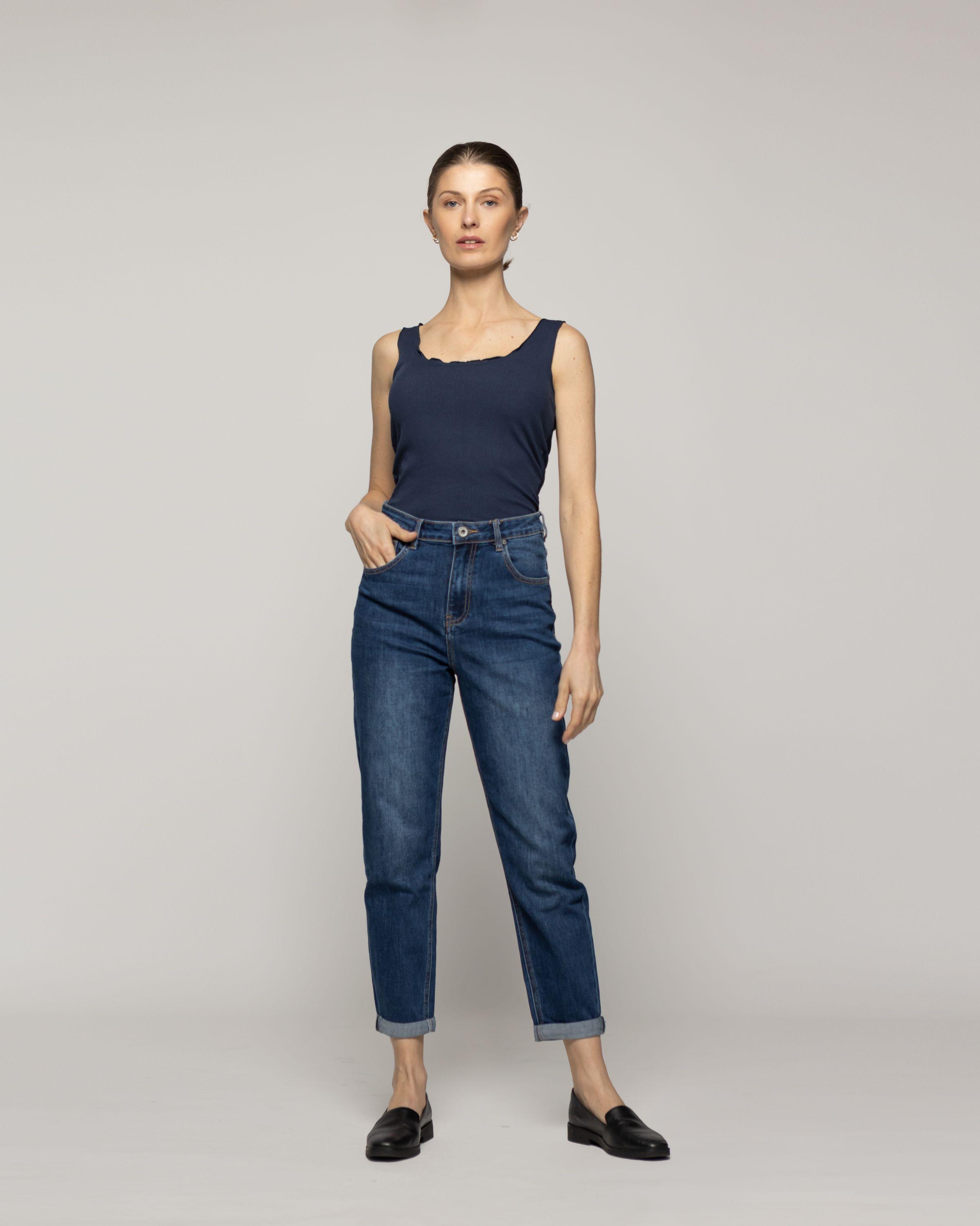 Jeans Jessica Tiro Alto Calce Regular Azul Lineatre-0
