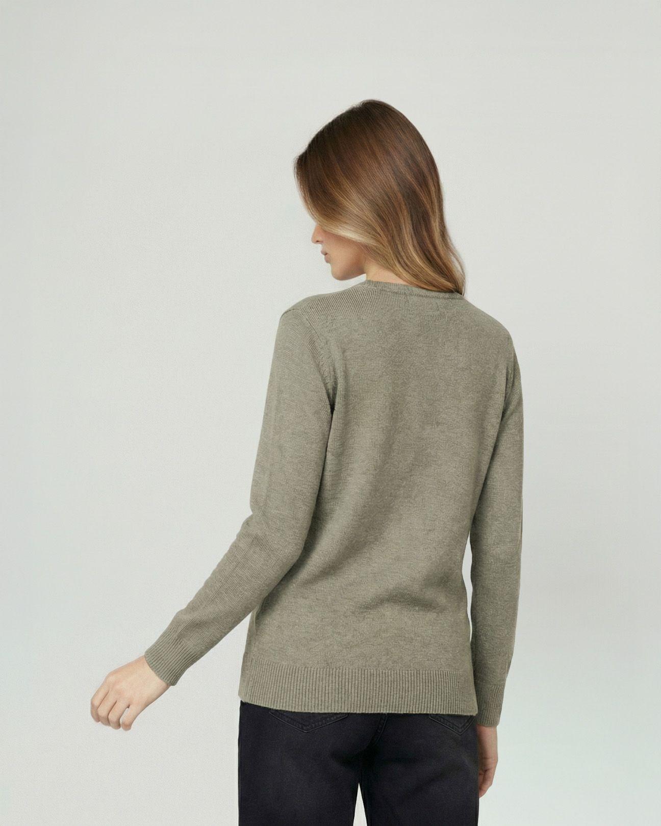 Sweater Mujer Marcela Relaxed Fit Cuello Redondo Manga Caída  Fango Lineatre-2