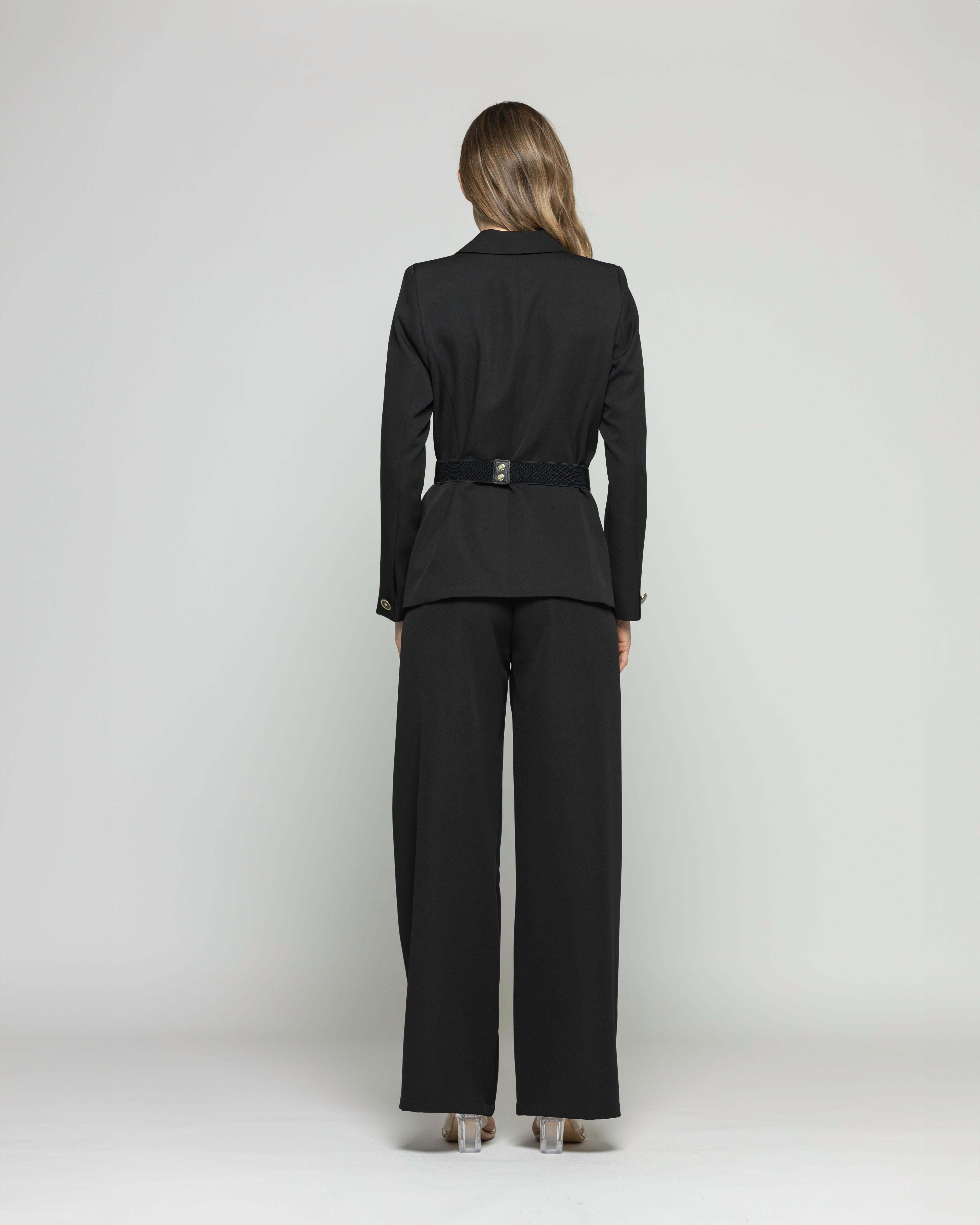 Blazer Mujer Hibisco Clásico Con Cinturón Negro Ludovica-2