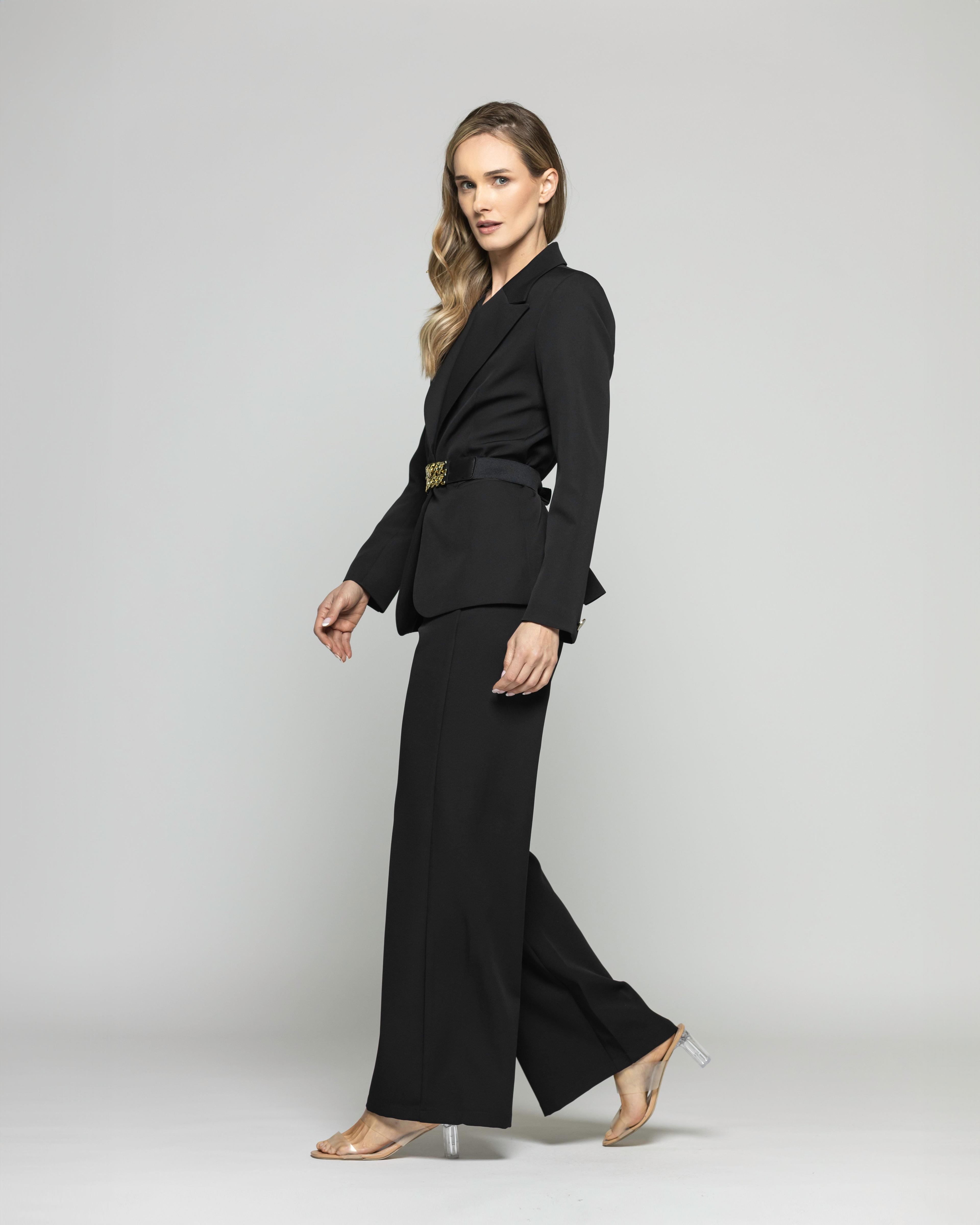 Blazer Mujer Hibisco Clásico Con Cinturón Negro Ludovica-4