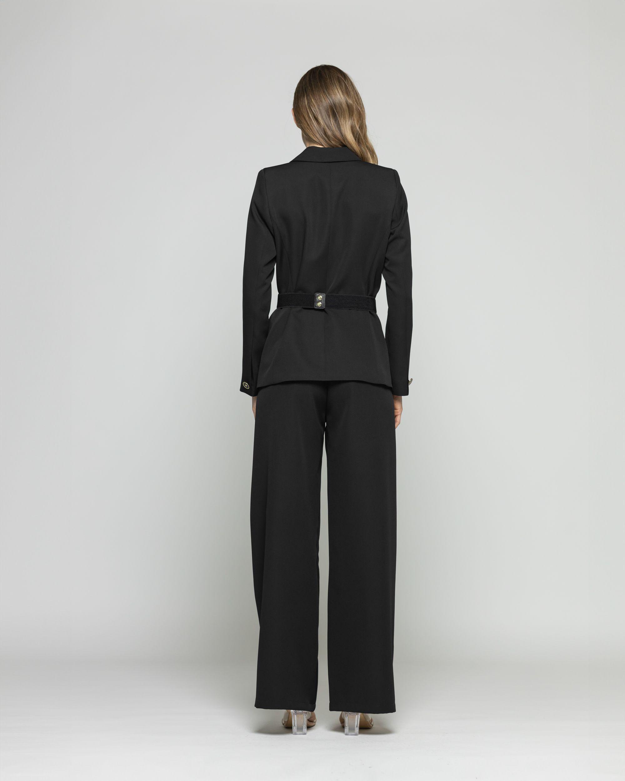 Blazer Mujer Hibisco Clásico Con Cinturón Negro Ludovica-5