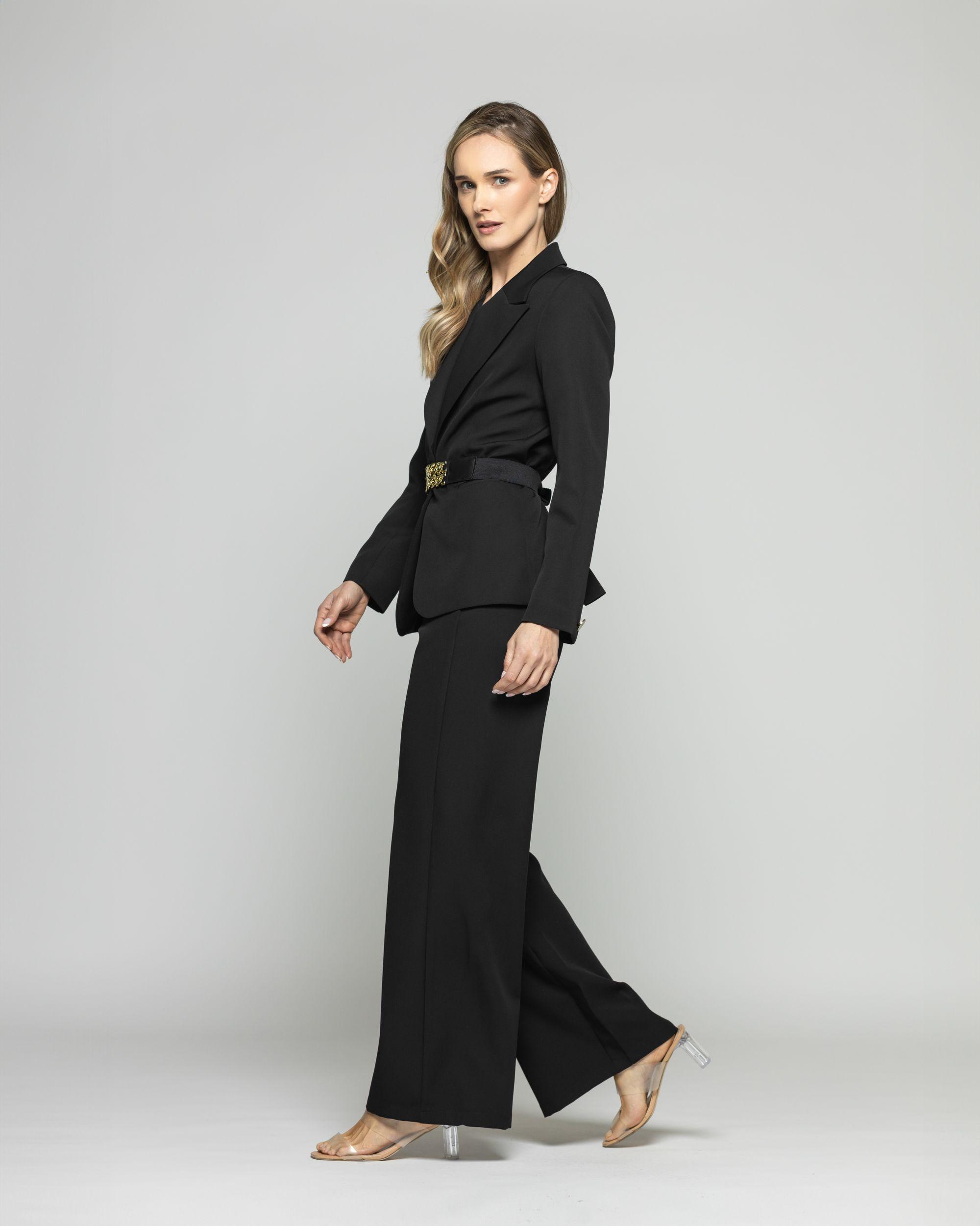Blazer Mujer Hibisco Clásico Con Cinturón Negro Ludovica-9