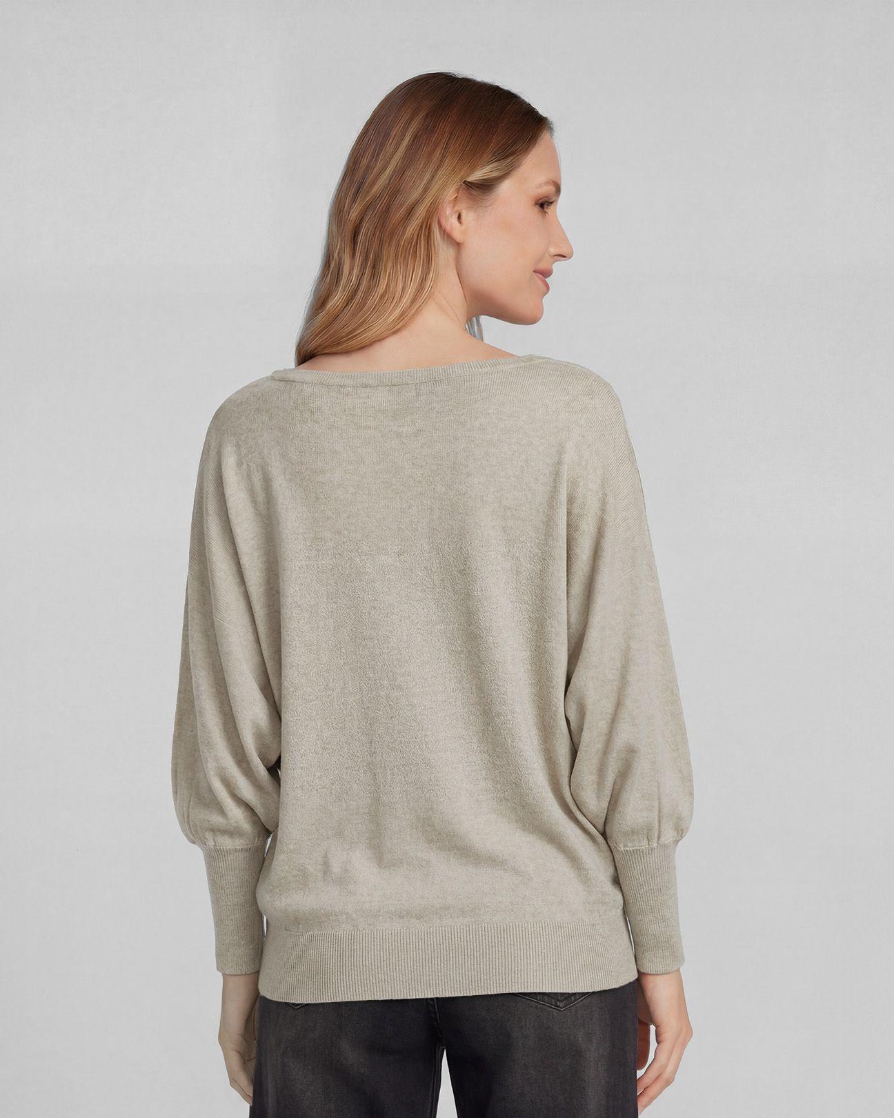 Sweater Mujer Elena Regular Cuello Ojal Manga Caída Beige Lineatre-1
