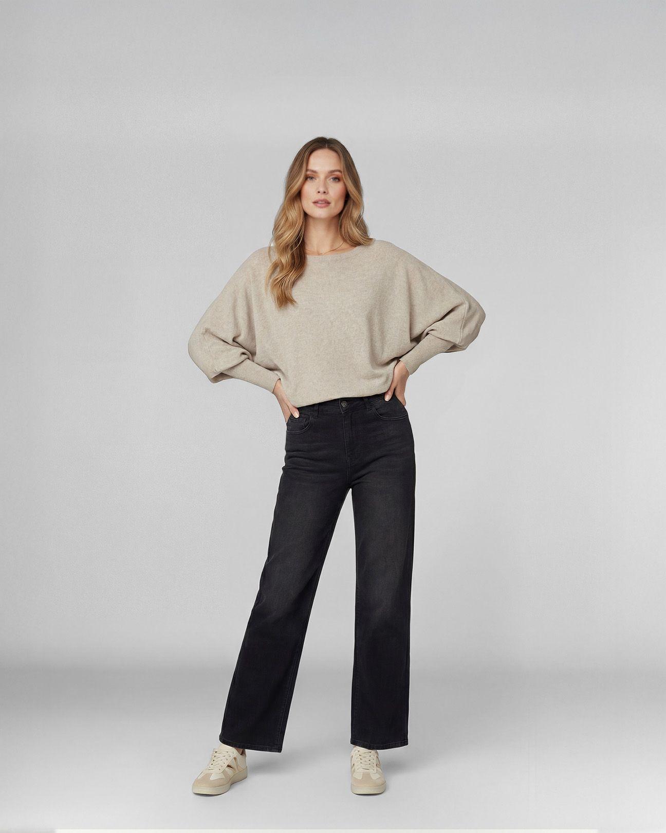 Sweater Mujer Elena Regular Cuello Ojal Manga Caída Beige Lineatre-3