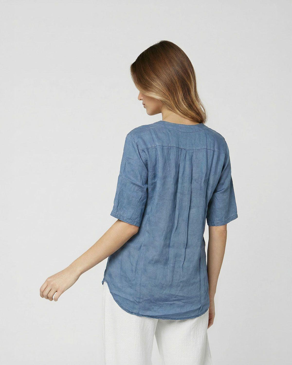 Blusa Mujer Flavia Overside Cuello en V Manga 3/4 Jeans Lineatre-2