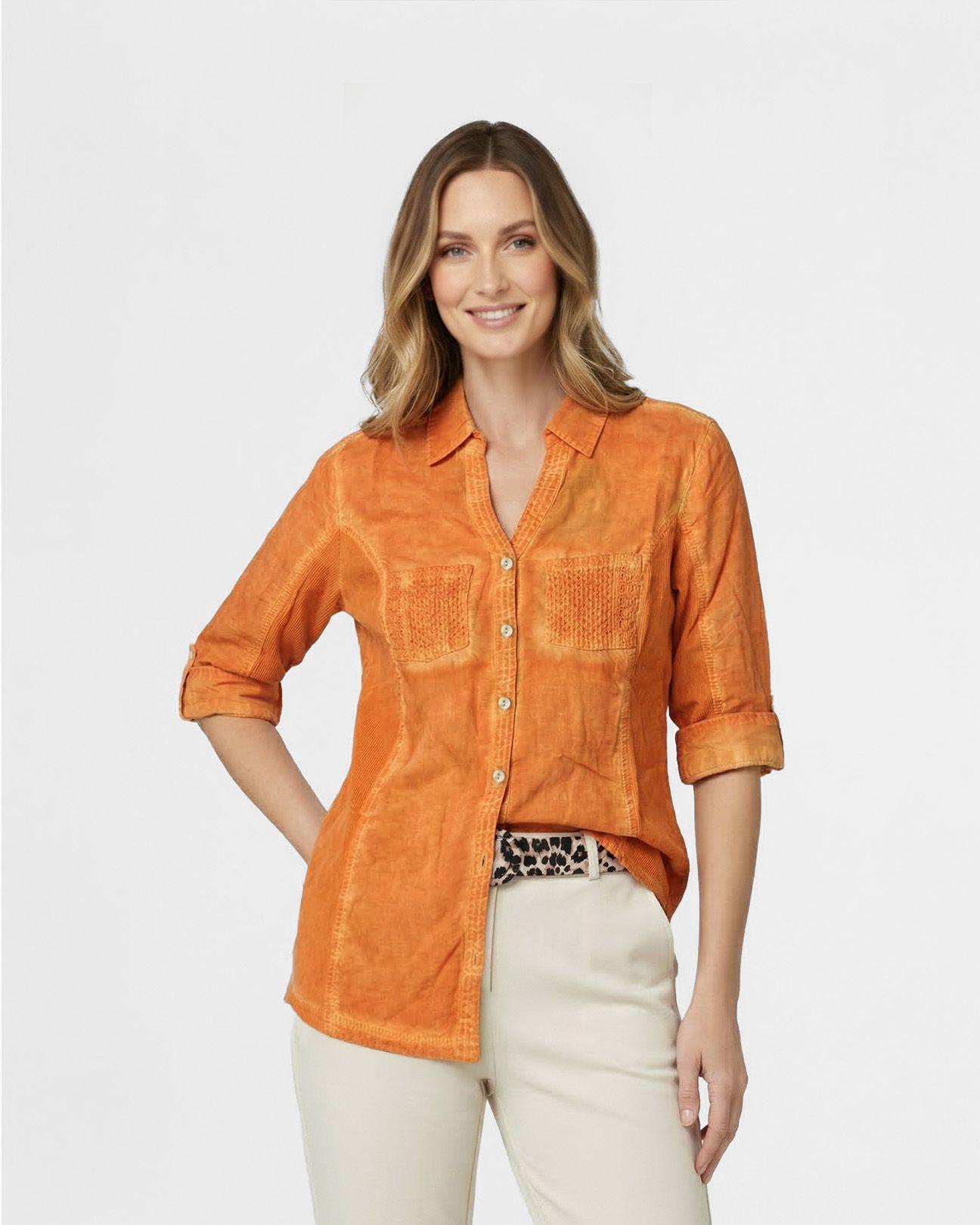 Blusa Mujer Bernadette Entallada Con Ajuste De Mangas Naranja Lineatre-0