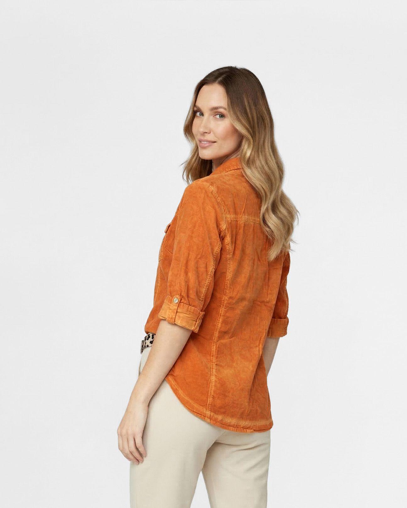 Blusa Mujer Bernadette Entallada Con Ajuste De Mangas Naranja Lineatre-1