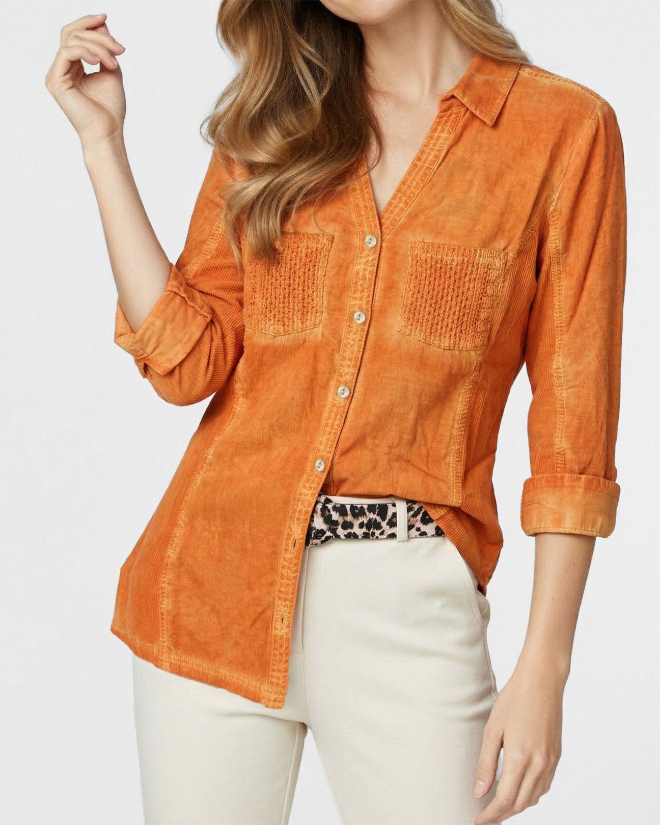 Blusa Mujer Bernadette Entallada Con Ajuste De Mangas Naranja Lineatre-2