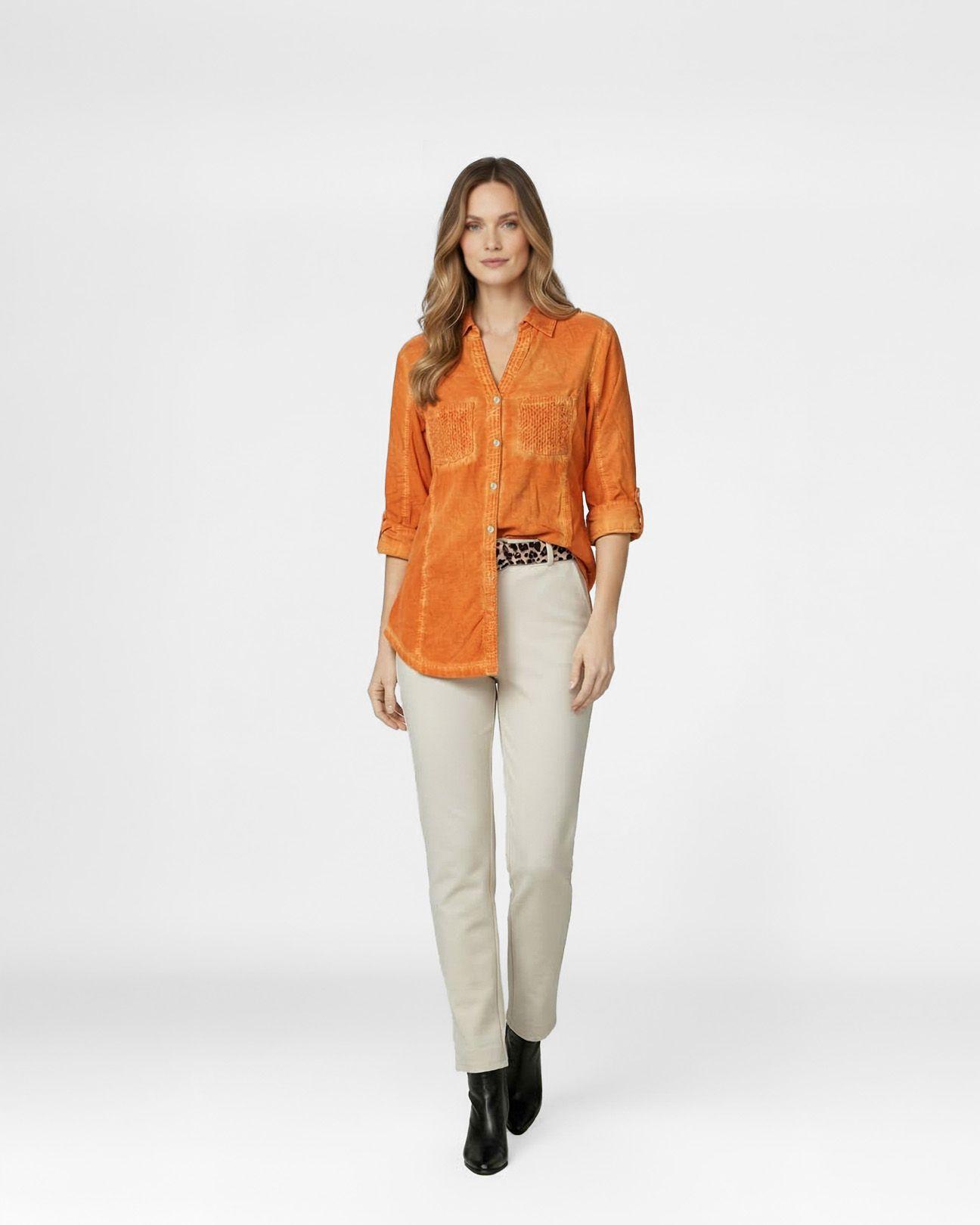 Blusa Mujer Bernadette Entallada Con Ajuste De Mangas Naranja Lineatre-3