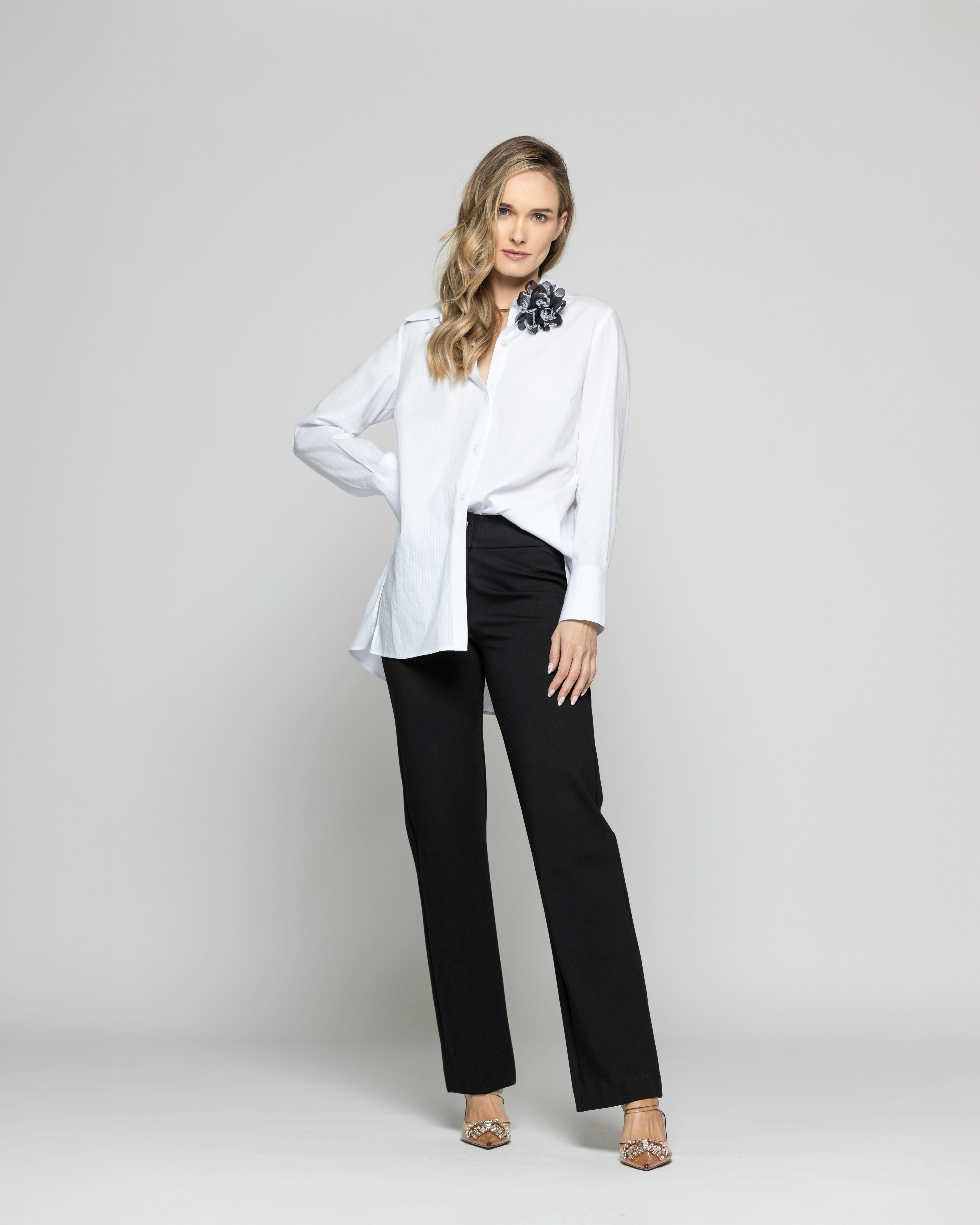 Blusa Mujer Clavel Camisera Algodón Manga Larga Detalle Flor Ludovica-0